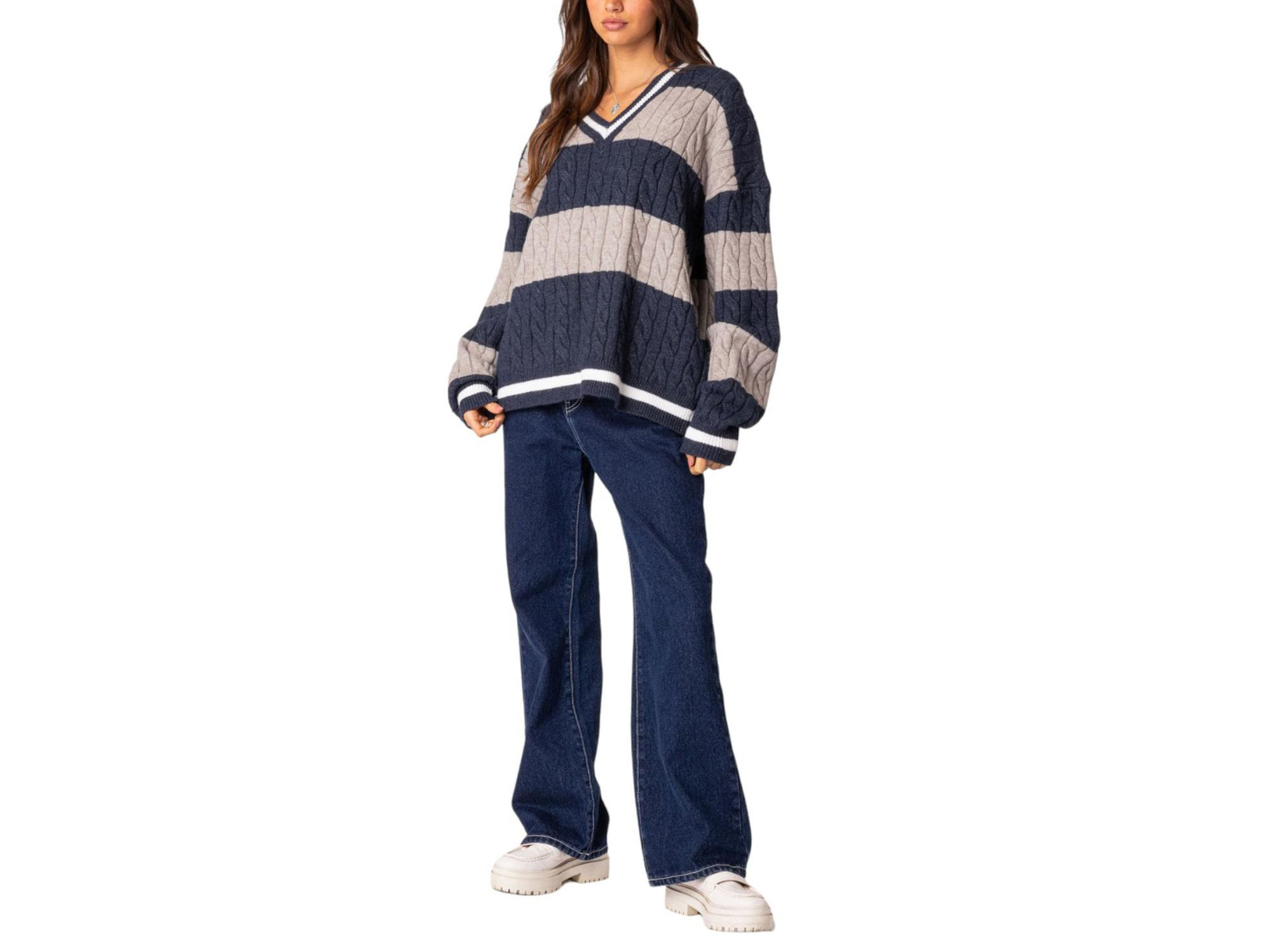 Romie V Neck Cable Knit Sweater — Image 5