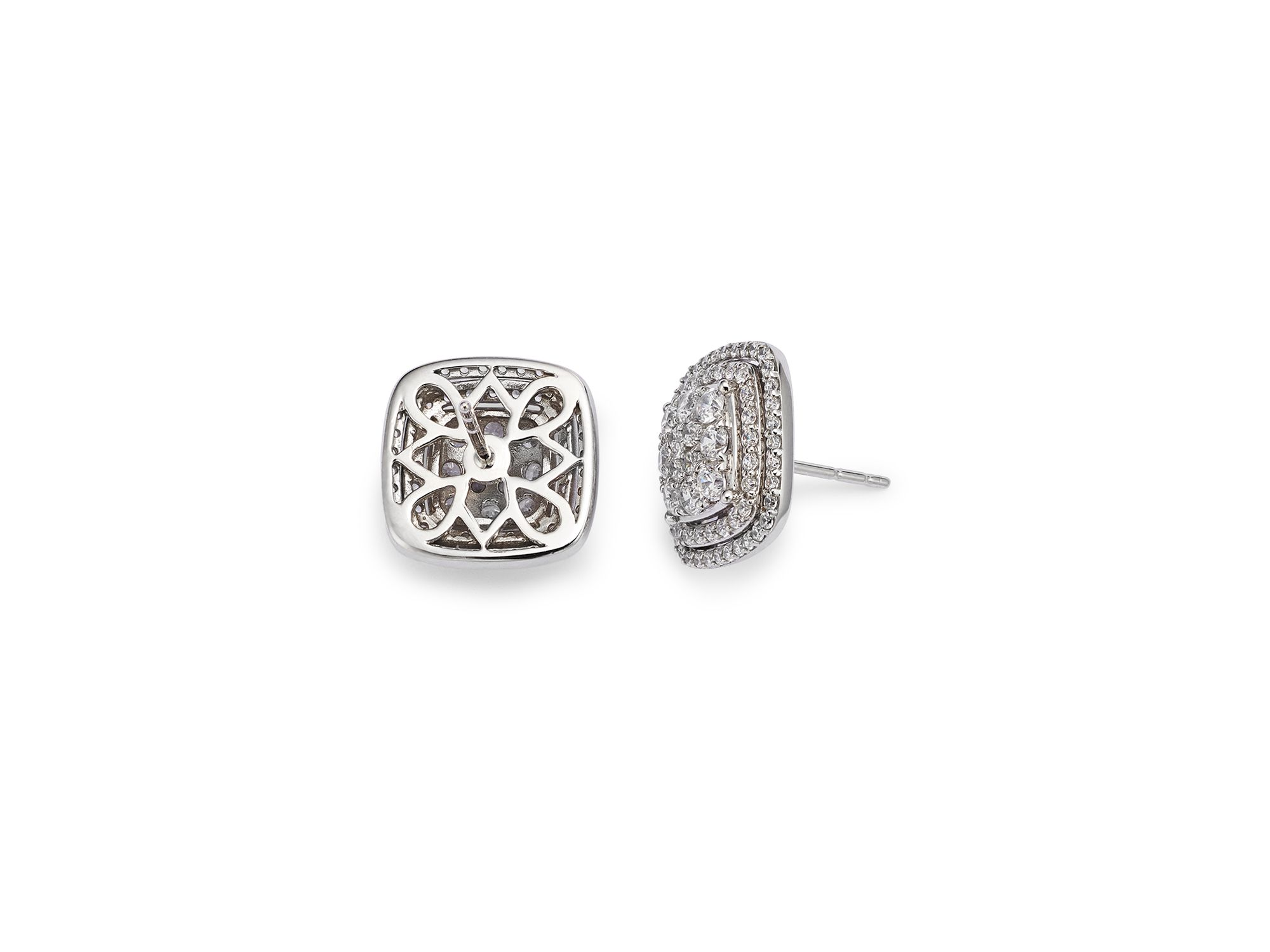 Diamond Halo Cluster Stud Earrings in 14K White Gold, 1.0 tcw — Image 4