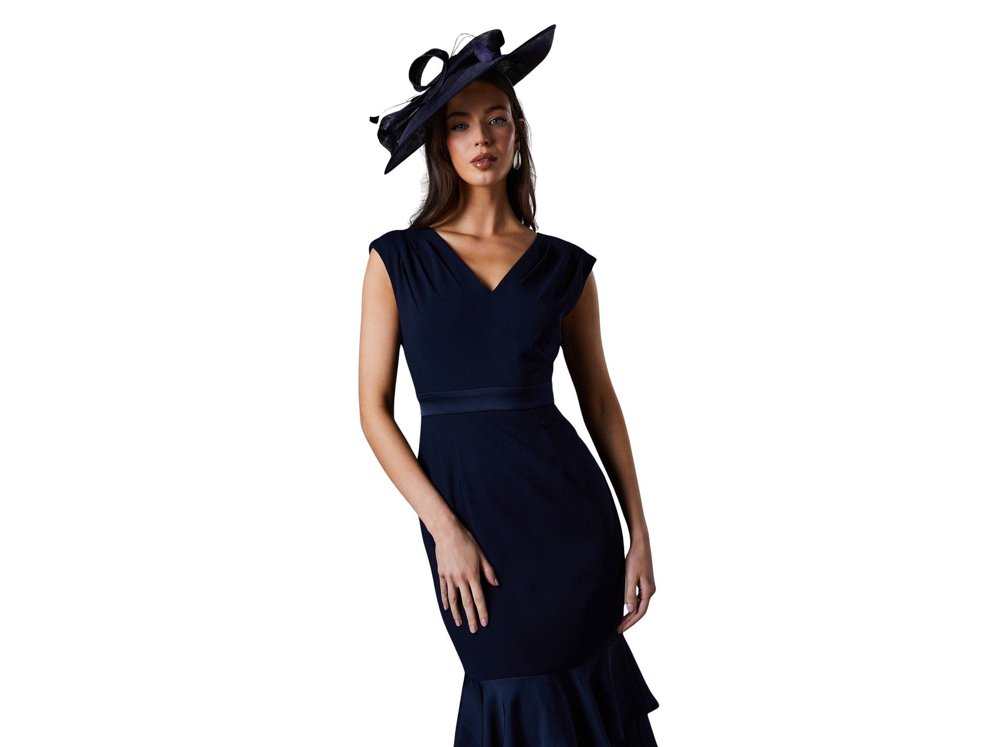 Satin Back Crepe Peplum Dress — Image 3