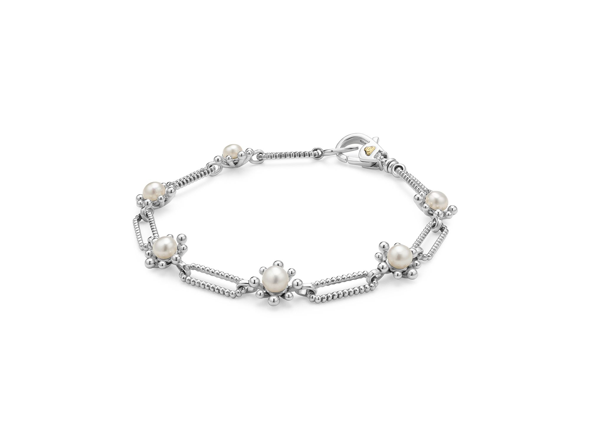 Sterling Luna Cultured Pearl Fleur Link Bracelet — Image 4