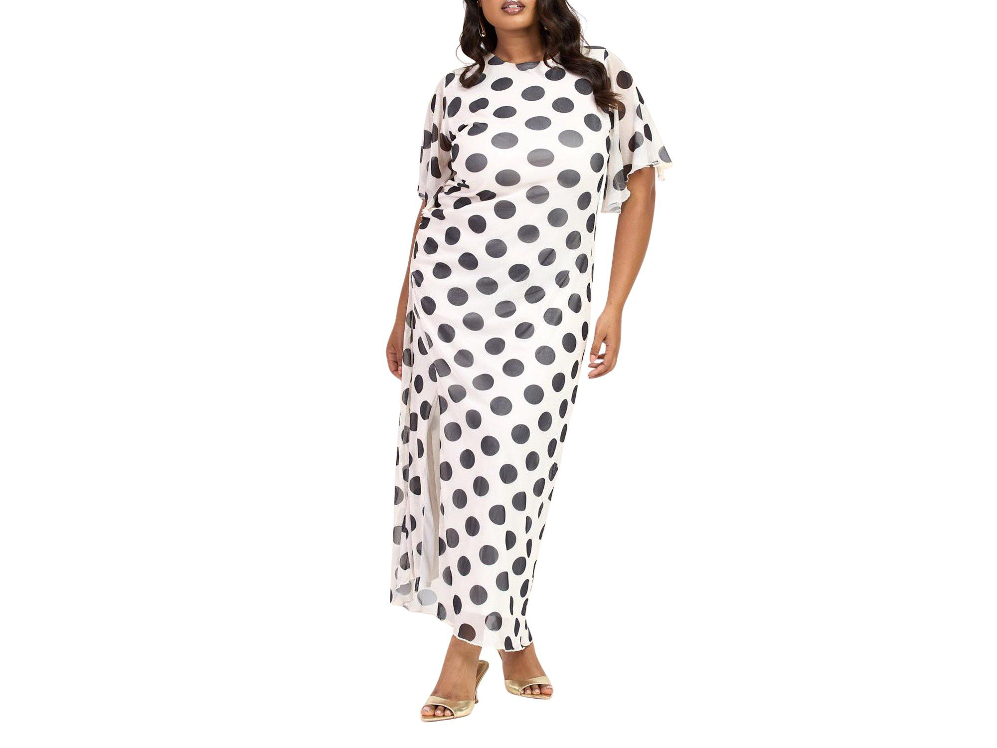 Large Polka Dot Ruched Side Maxi Dress - Image 1