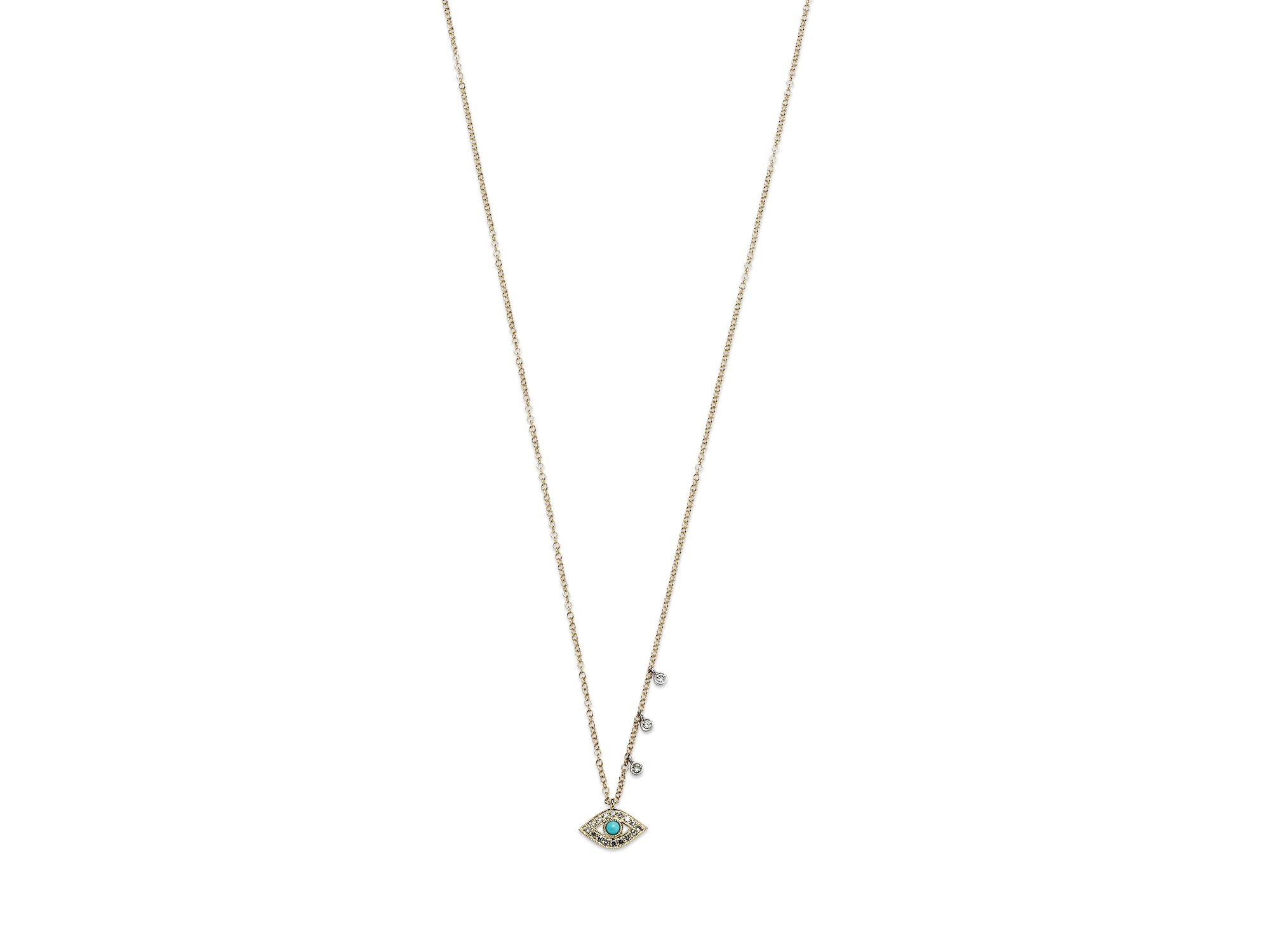 14K Yellow Gold & 14K White Gold Diamond & Turquoise Evil Eye Adjustable Pendant Necklace, 18" — Image 5