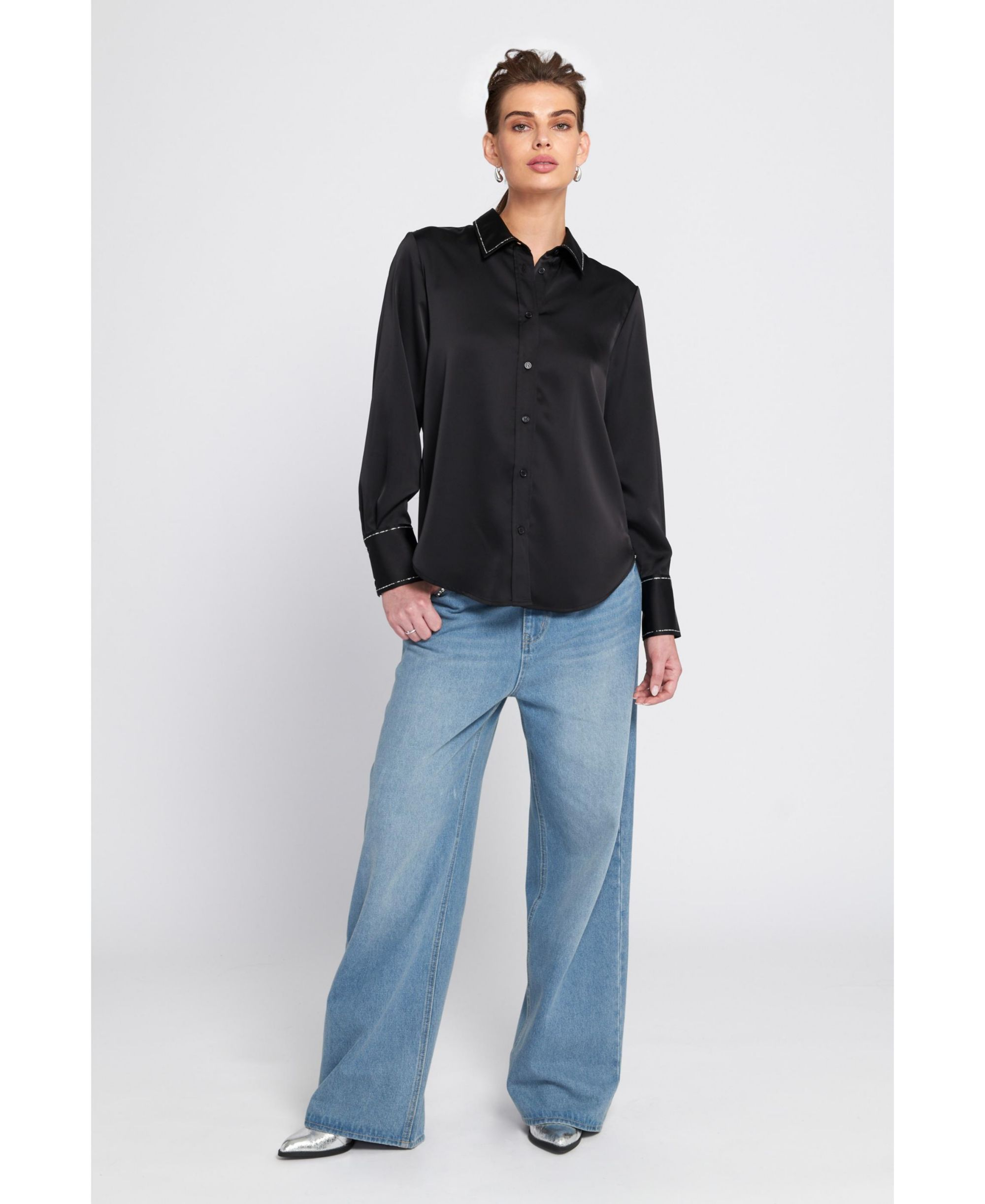 Sparkle Trim Satin Shirt — Image 3