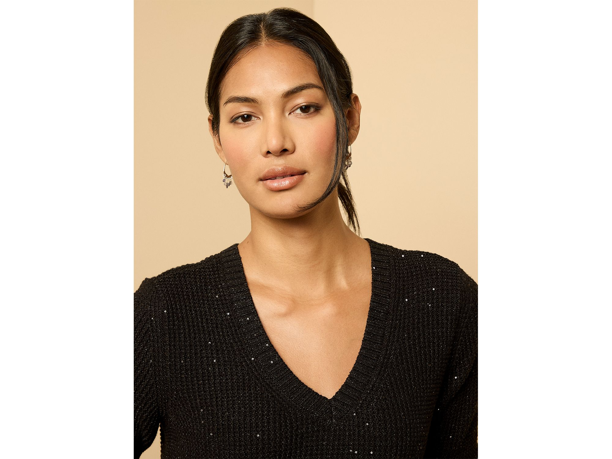 Shimmer Waffle V Neck Sweater — Image 3