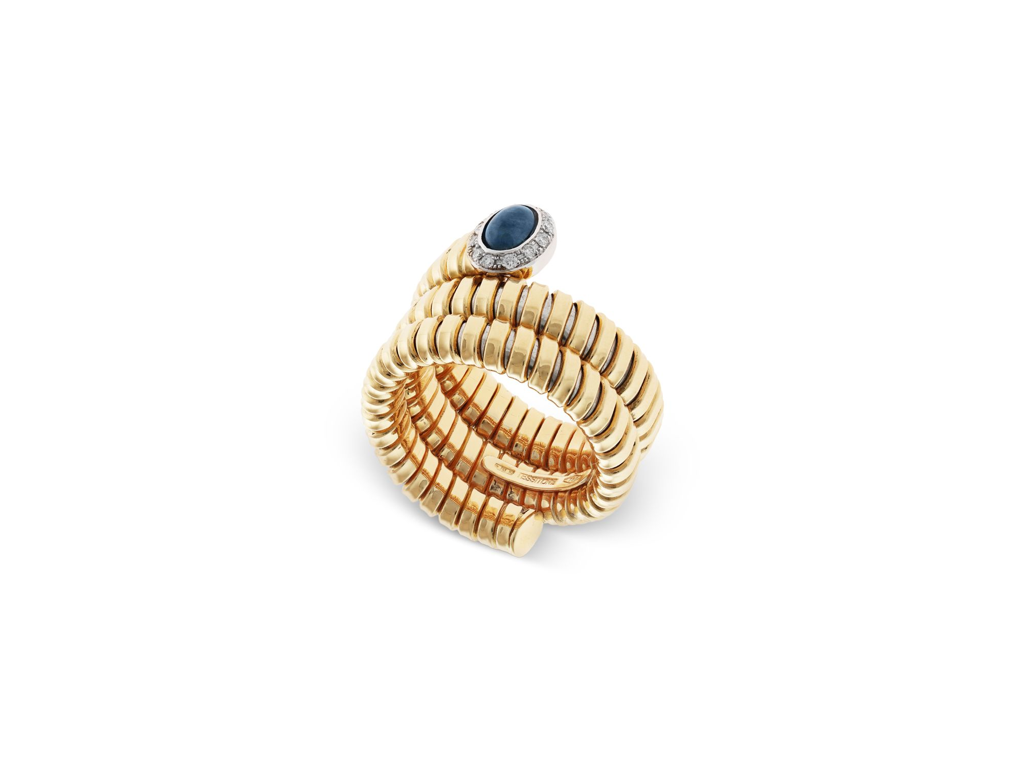 18K Yellow Gold Via Giardino Blue Sapphire & Diamond Tubogas Wrap Ring — Image 3
