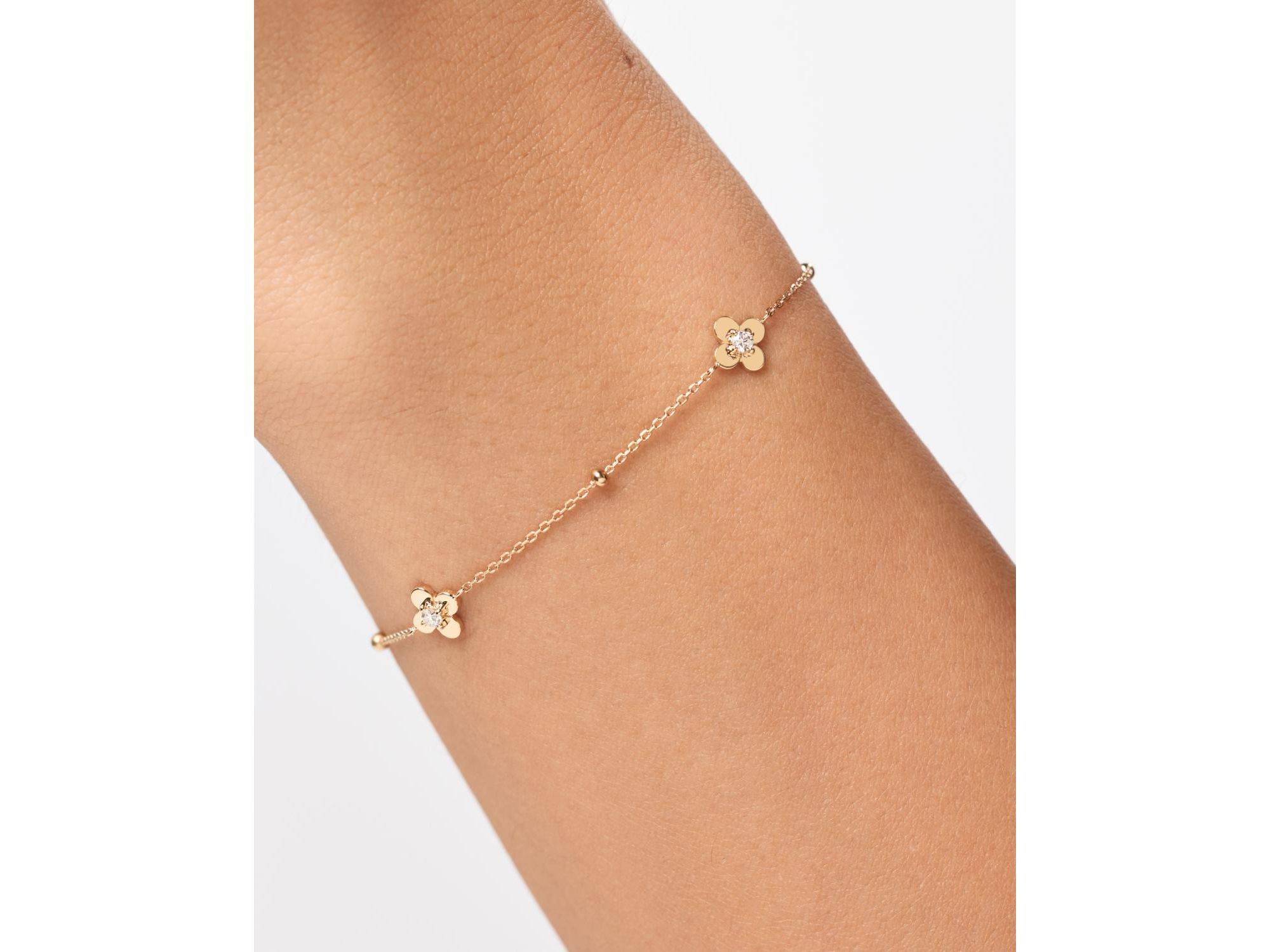 Solid Yellow Gold Mini Flower Station Bracelet — Image 3