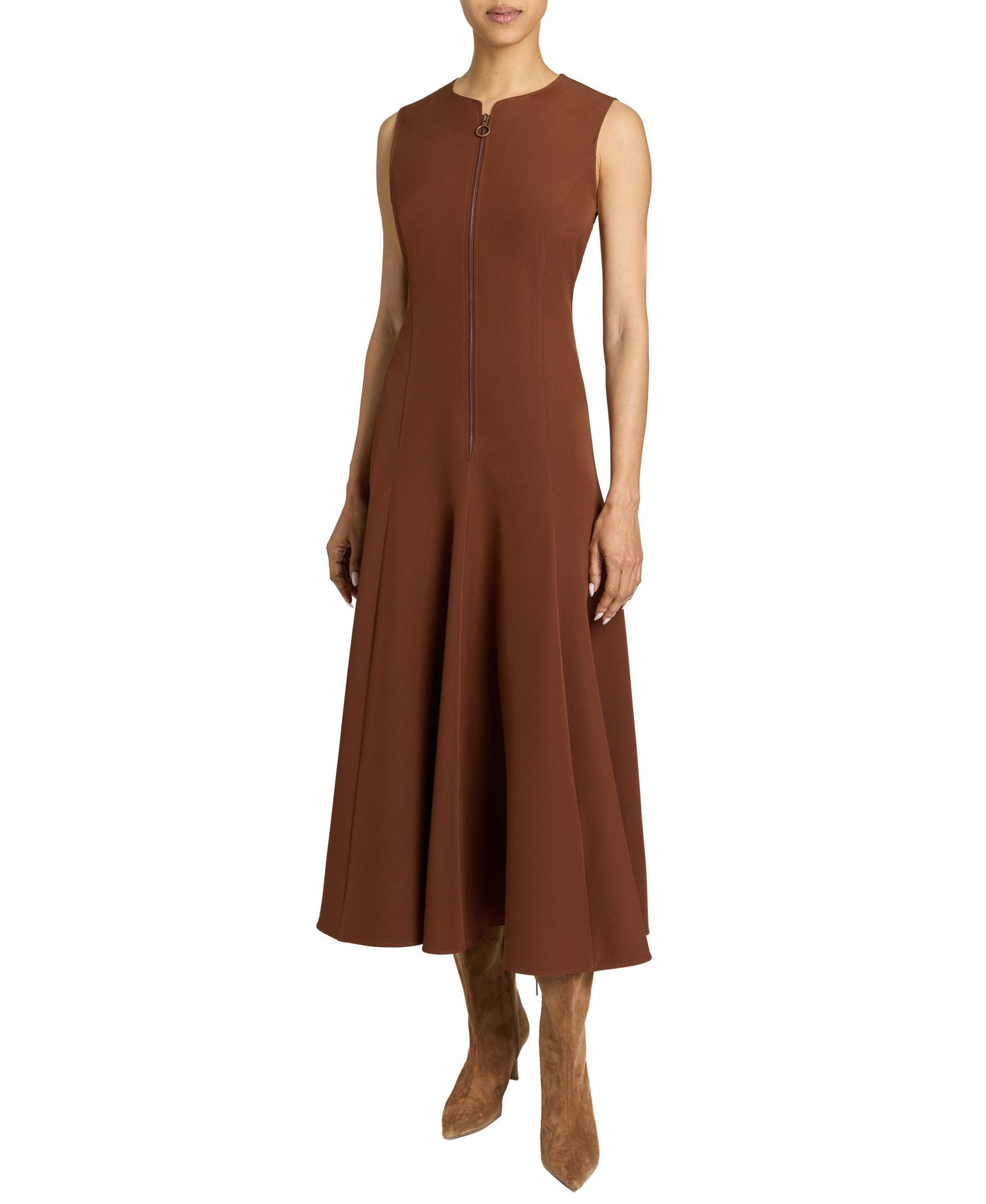 Sunny Sleeveless Midi Dress with Front Zipper in Stretch Crepe — Image 5