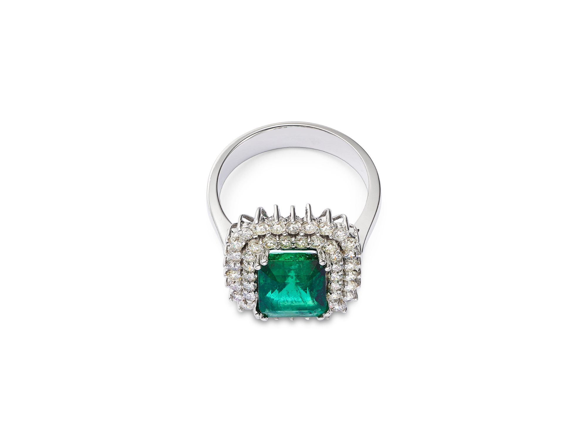 Emerald & Diamond  Double Halo Ring in 14K White Gold — Image 3