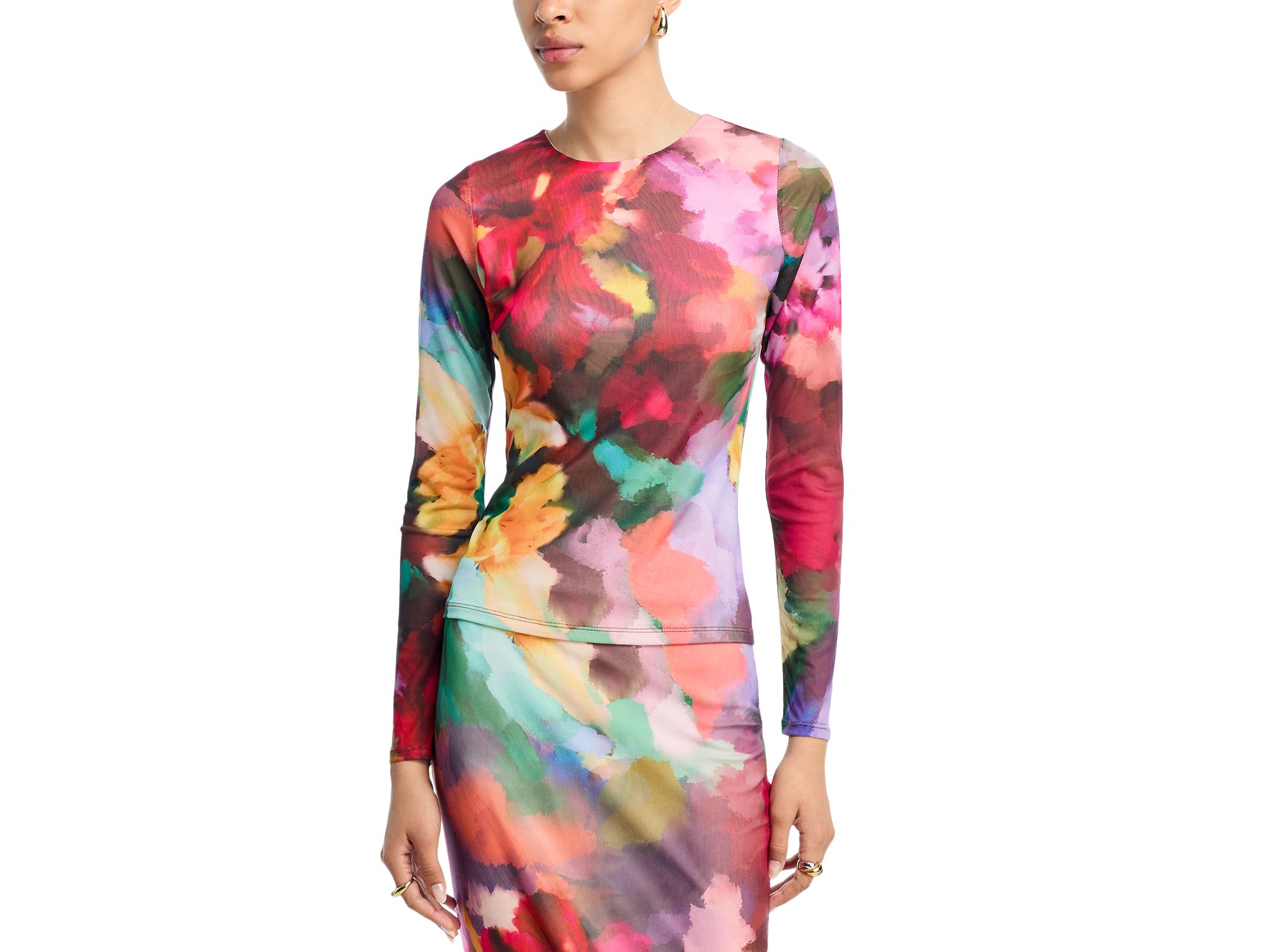 Floral Mesh Long Sleeve Top & Midi Skirt - Exclusive — Image 5