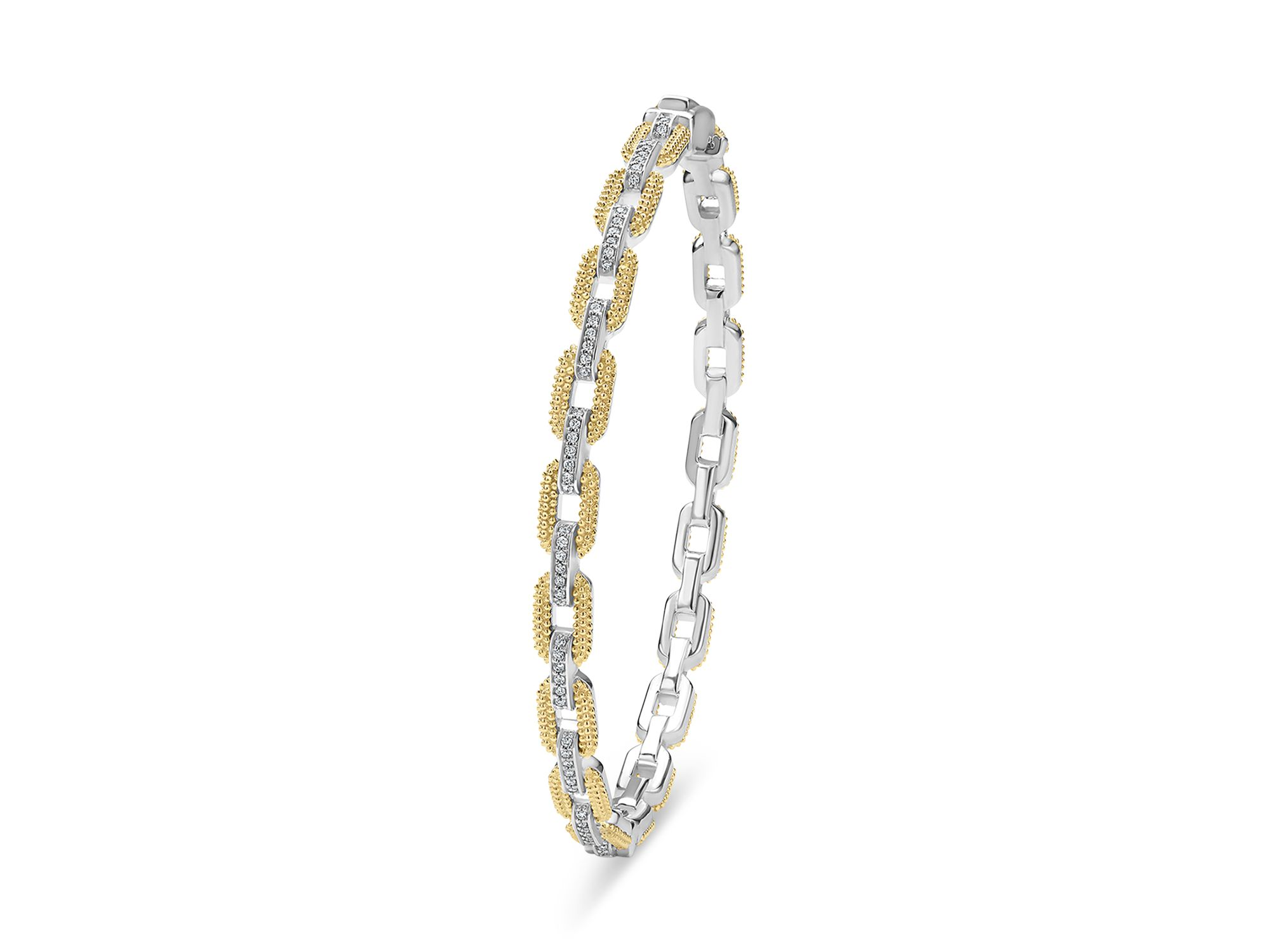 18K Yellow Gold & Sterling Silver Caviar Lux Diamond Chain Link Bracelet — Image 3