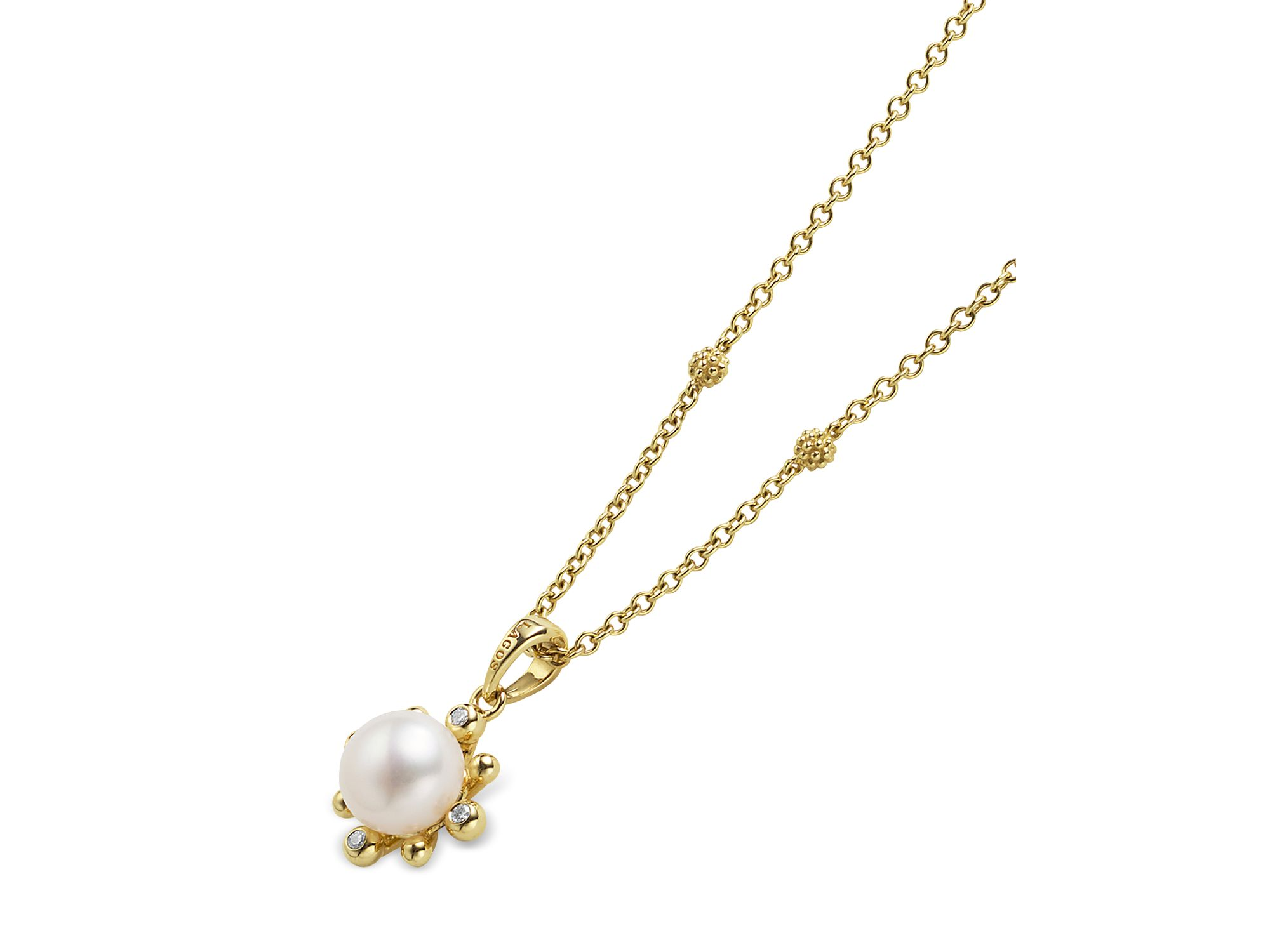 18K Yellow Gold Luna Cultured Pearl & Diamond Fleur Pendant Necklace, 16"-18" — Image 3