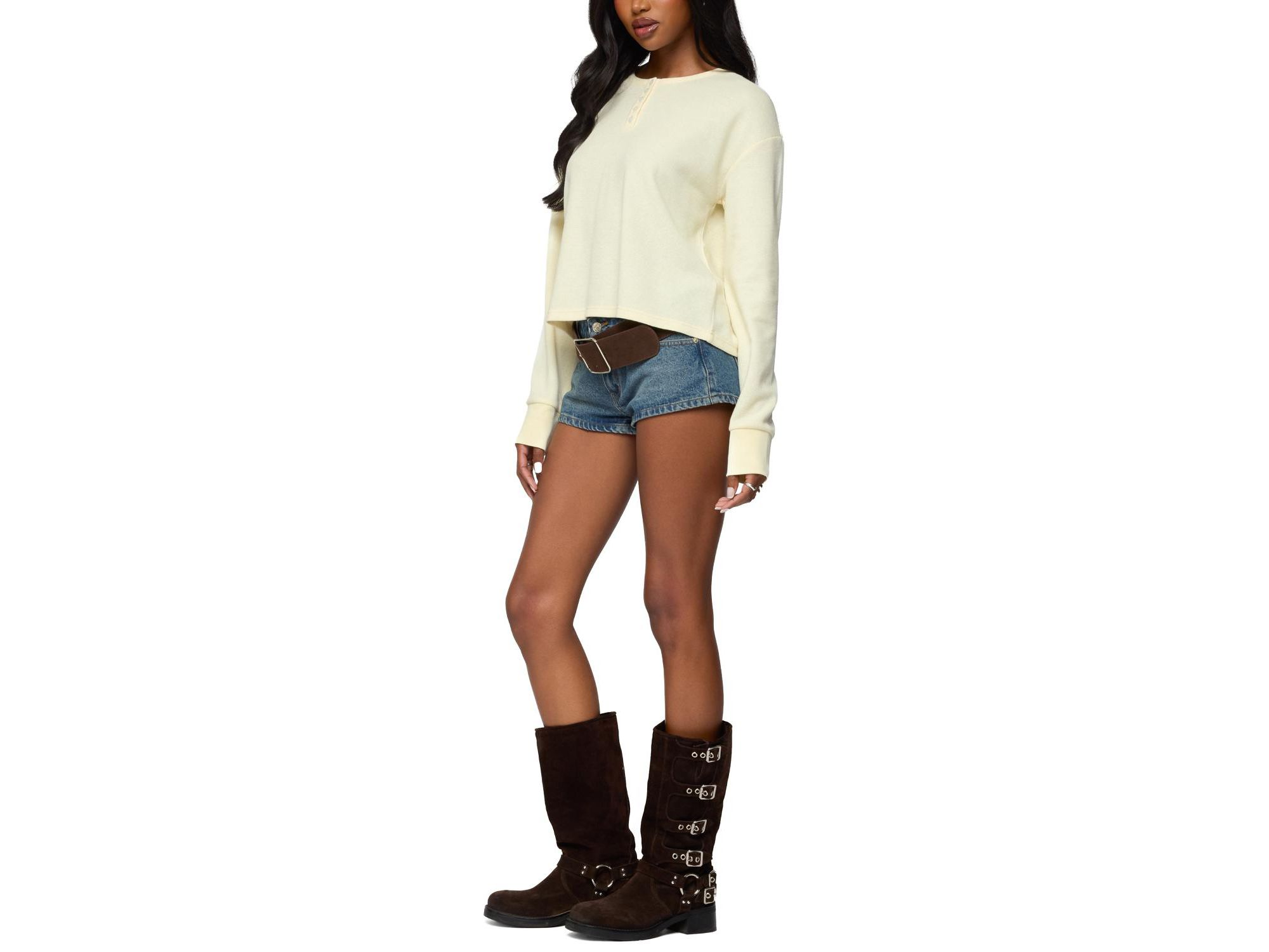 Deni Long Sleeve Henley Waffle Top — Image 5