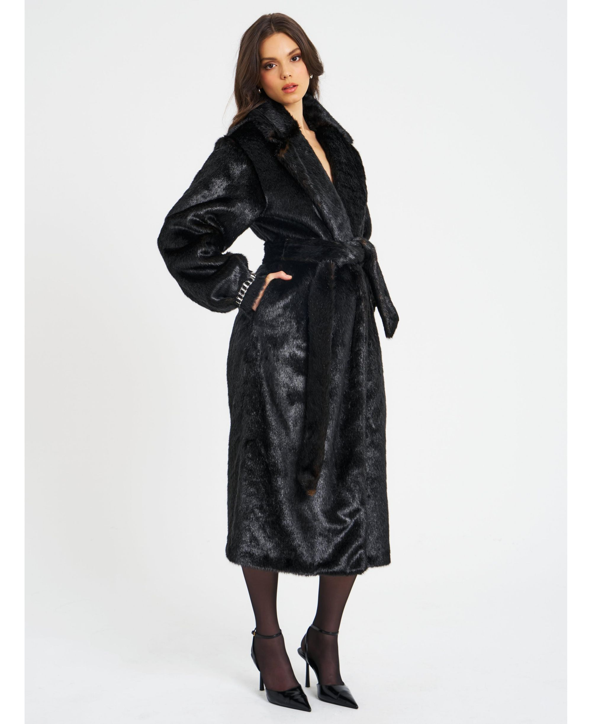 Yahia Long Faux Mink Coat — Image 6