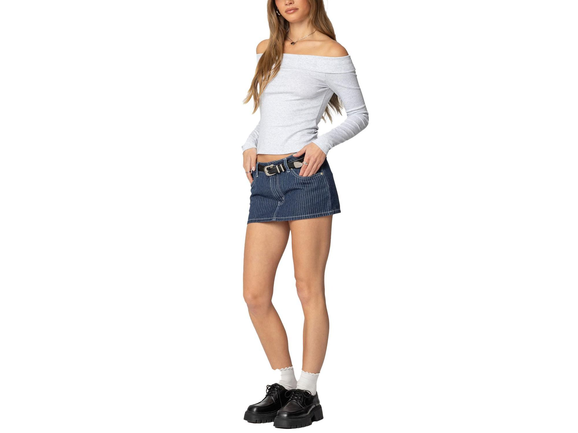 Neria Pinstripe Denim Micro Skort — Image 3