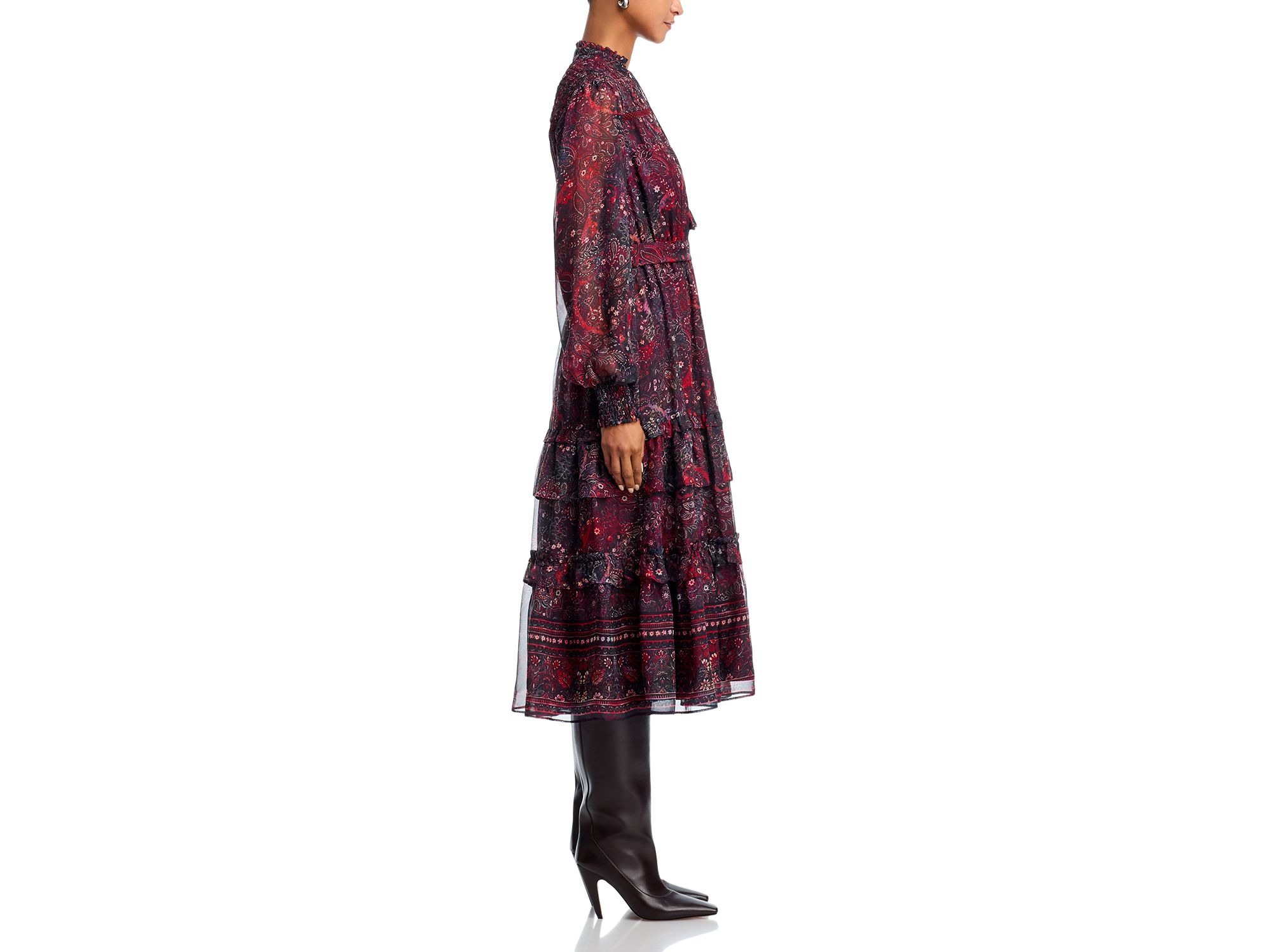 Long Sleeve Paisley Border Dot Midi Dress - Exclusive — Image 5