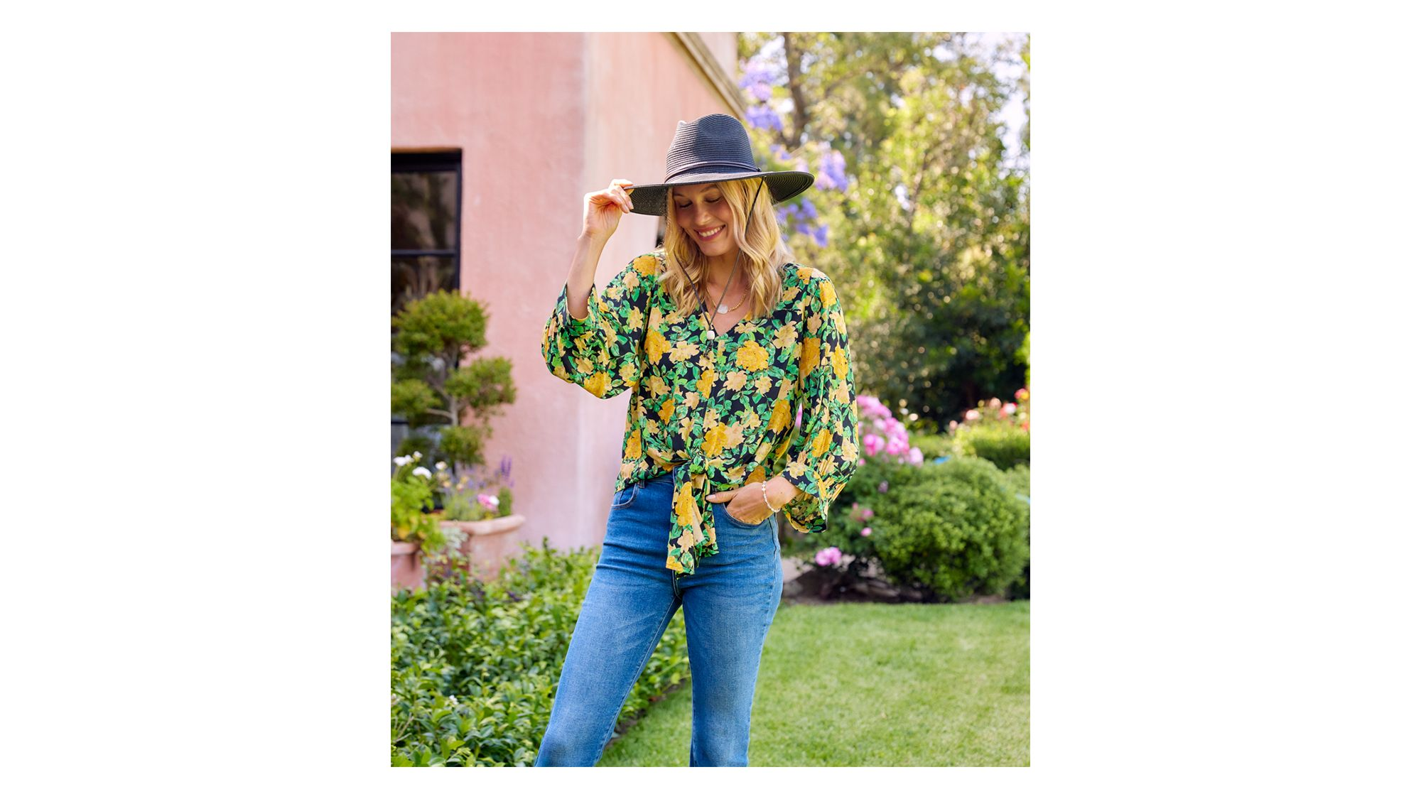 Blouson Sleeve Tie Front Top — Image 4