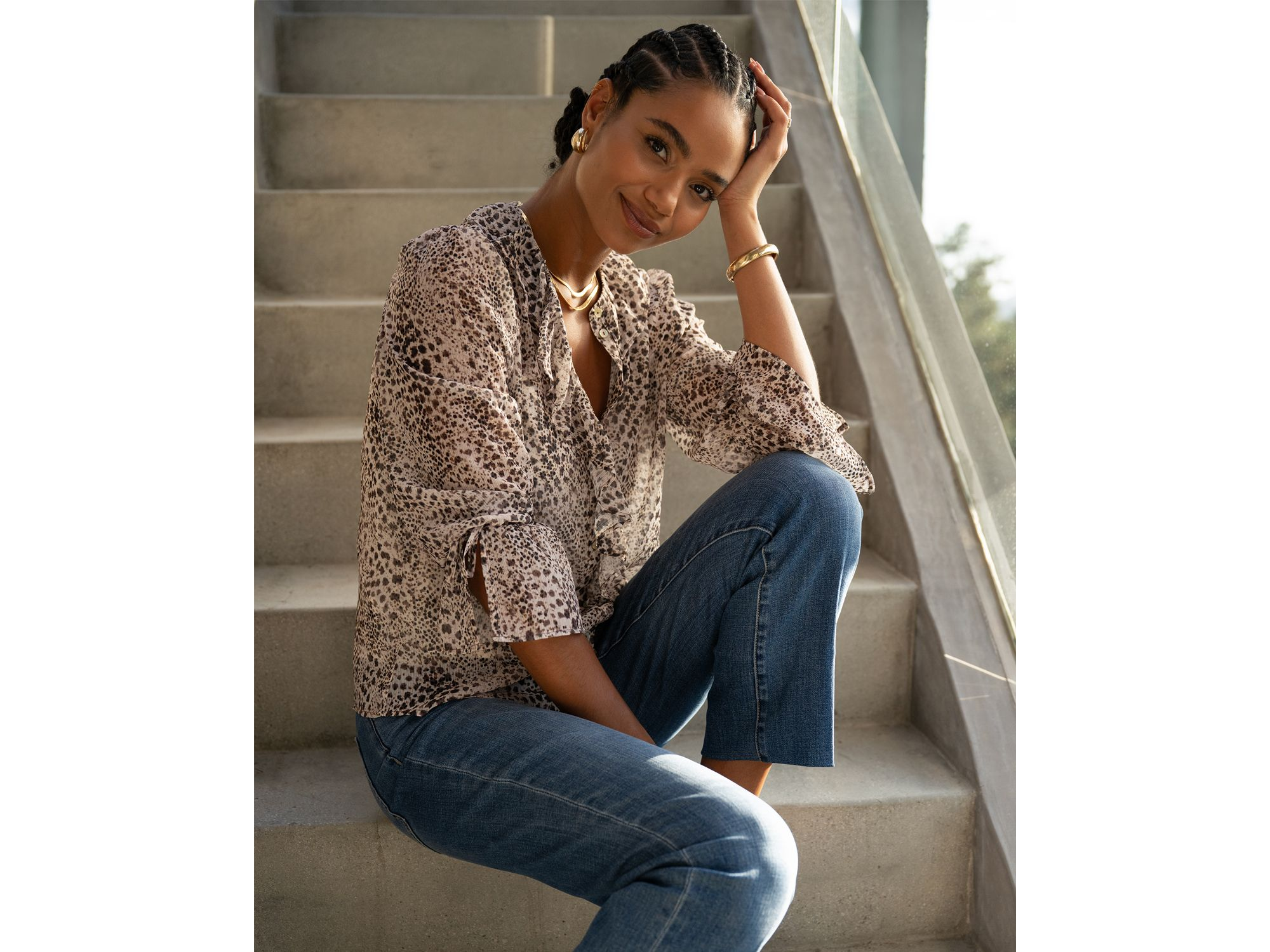 Long Sleeve Ruffle Front Woven Shirt — Image 4