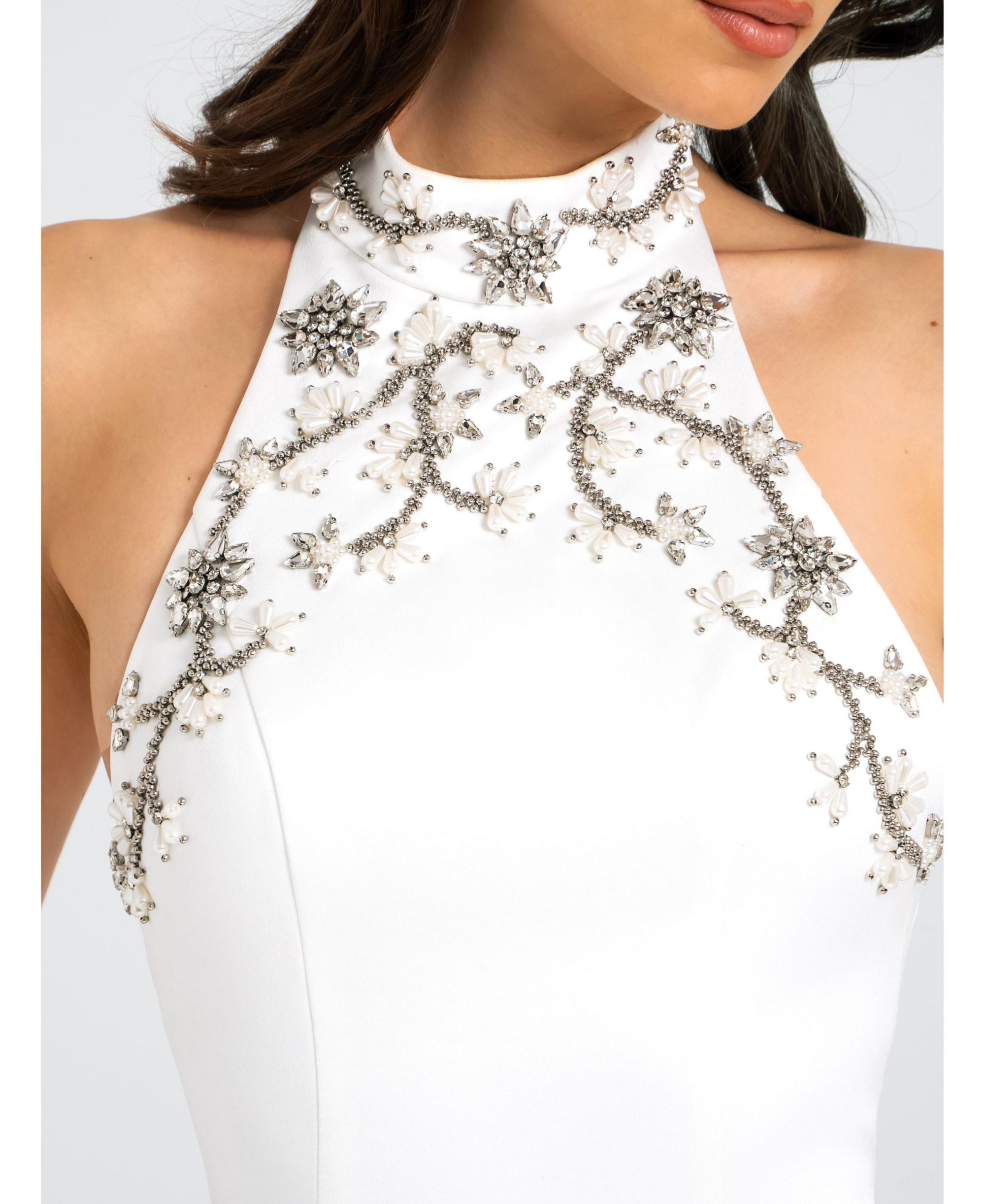 Ori Halter Neck Crystal Faux Pearl Mini Dress — Image 3