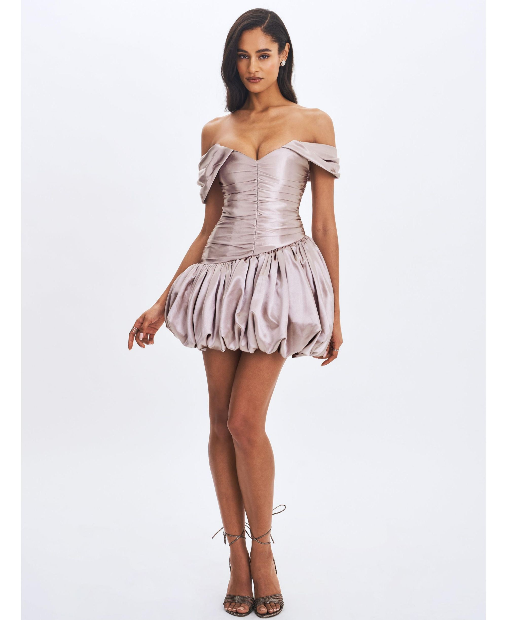 Milena Ruched Asymmetrical Bubble Mini Dress — Image 7