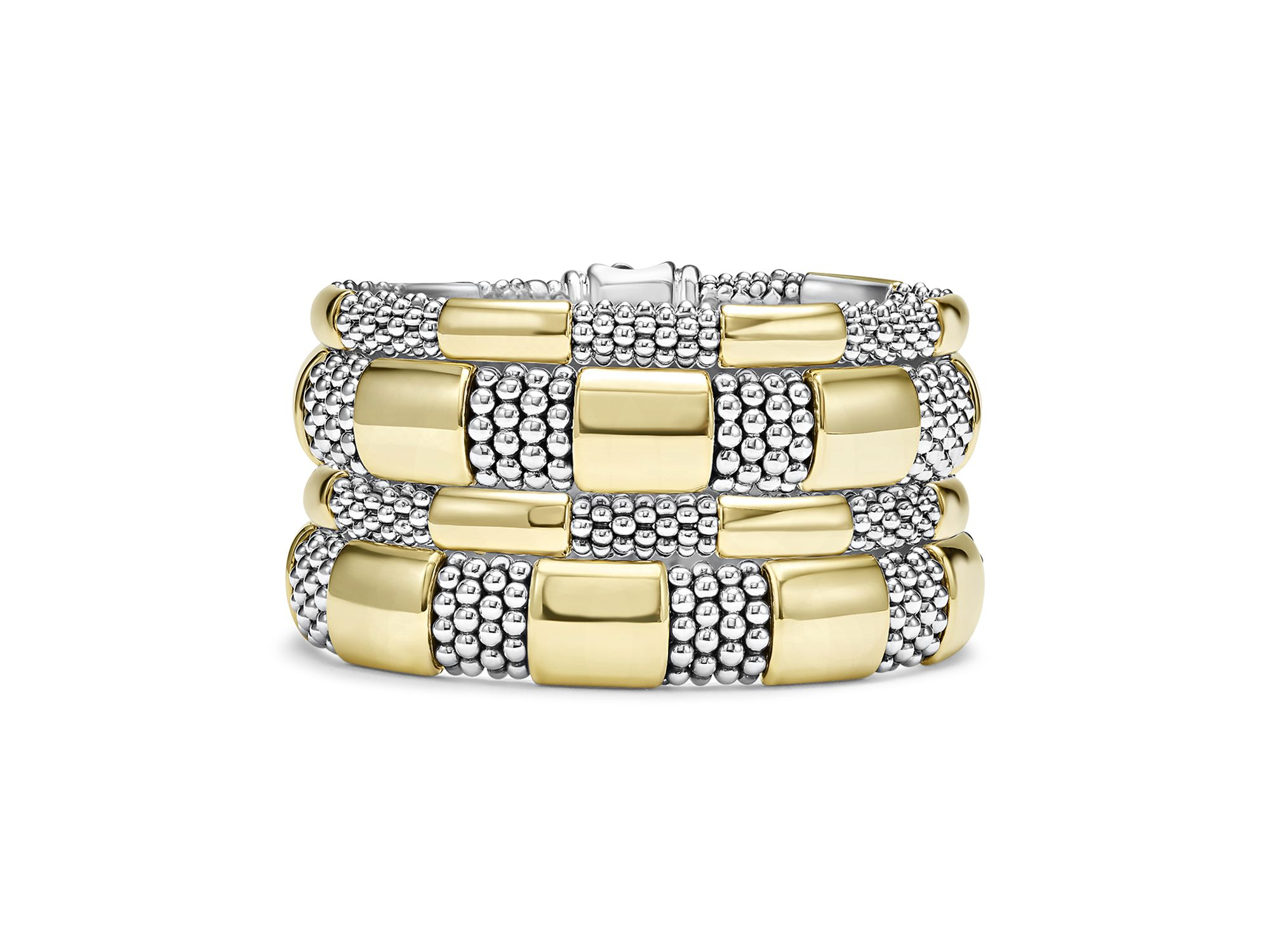 18K Yellow Gold & Sterling Silver High Bar Station Bangle Bracelet — Image 5