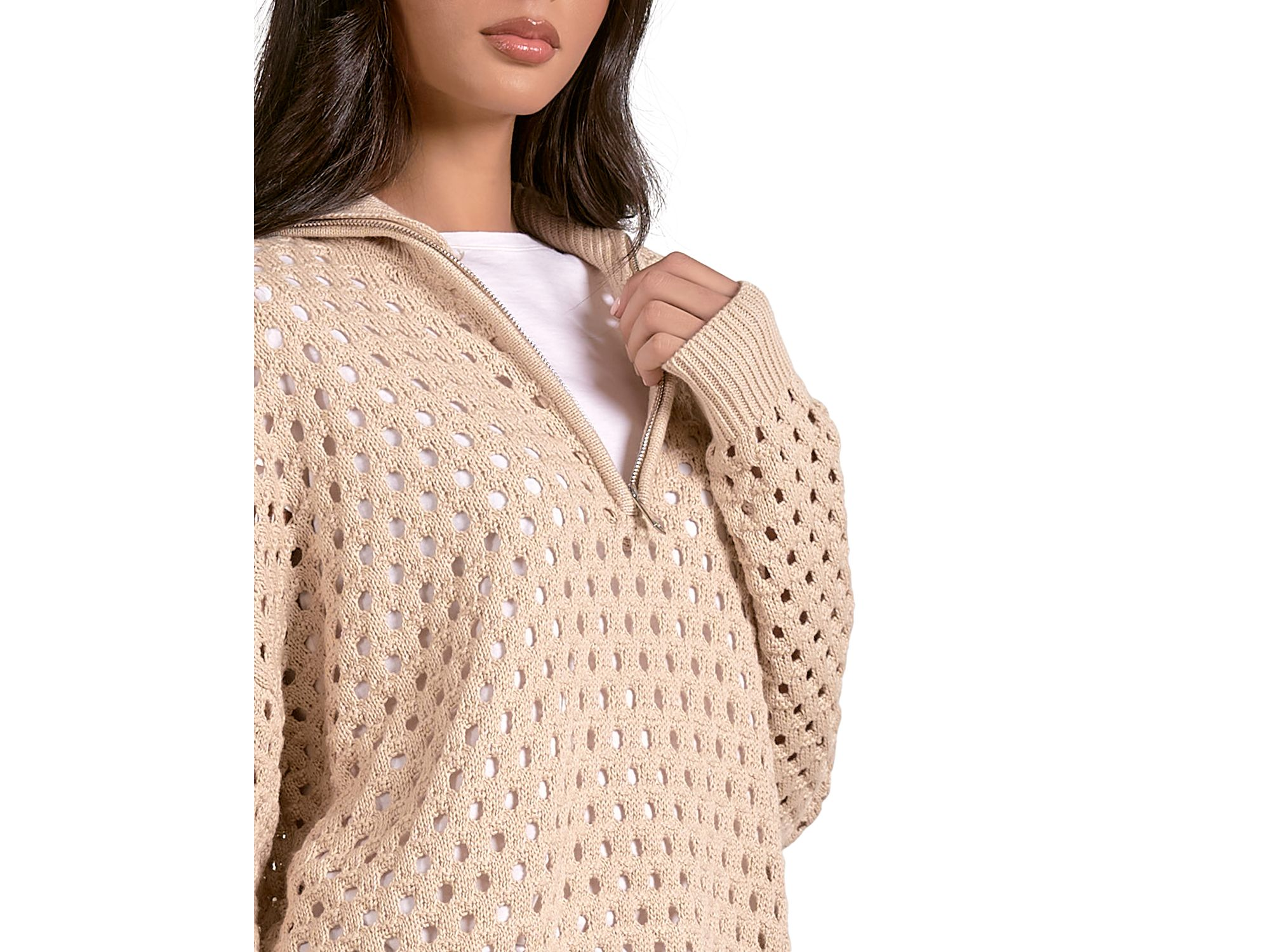 Open Knit Half Zip Sweater — Image 3