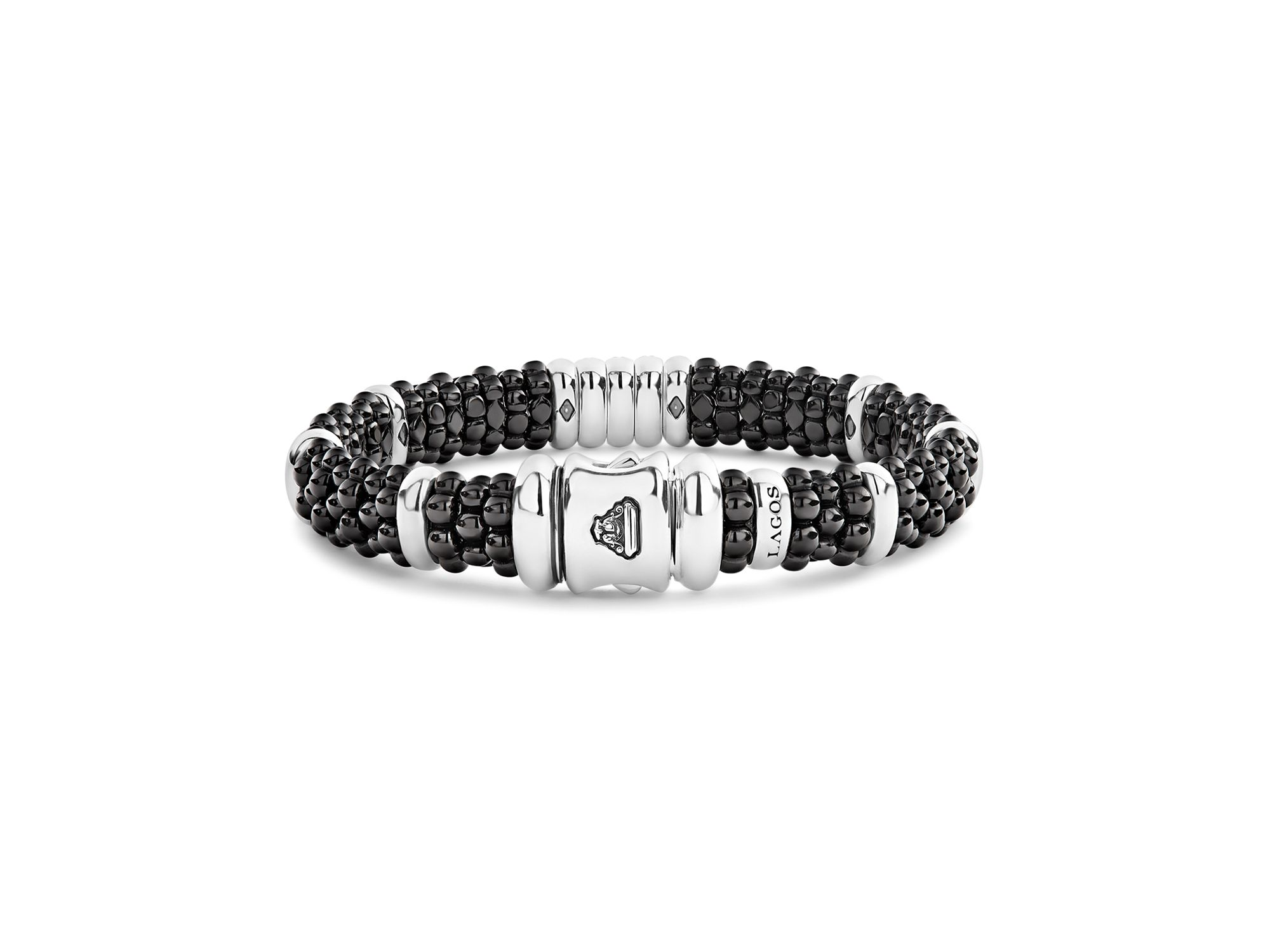 Sterling Silver Black Caviar Collection Pavé Diamond & Black Ceramic Station Bracelet — Image 7