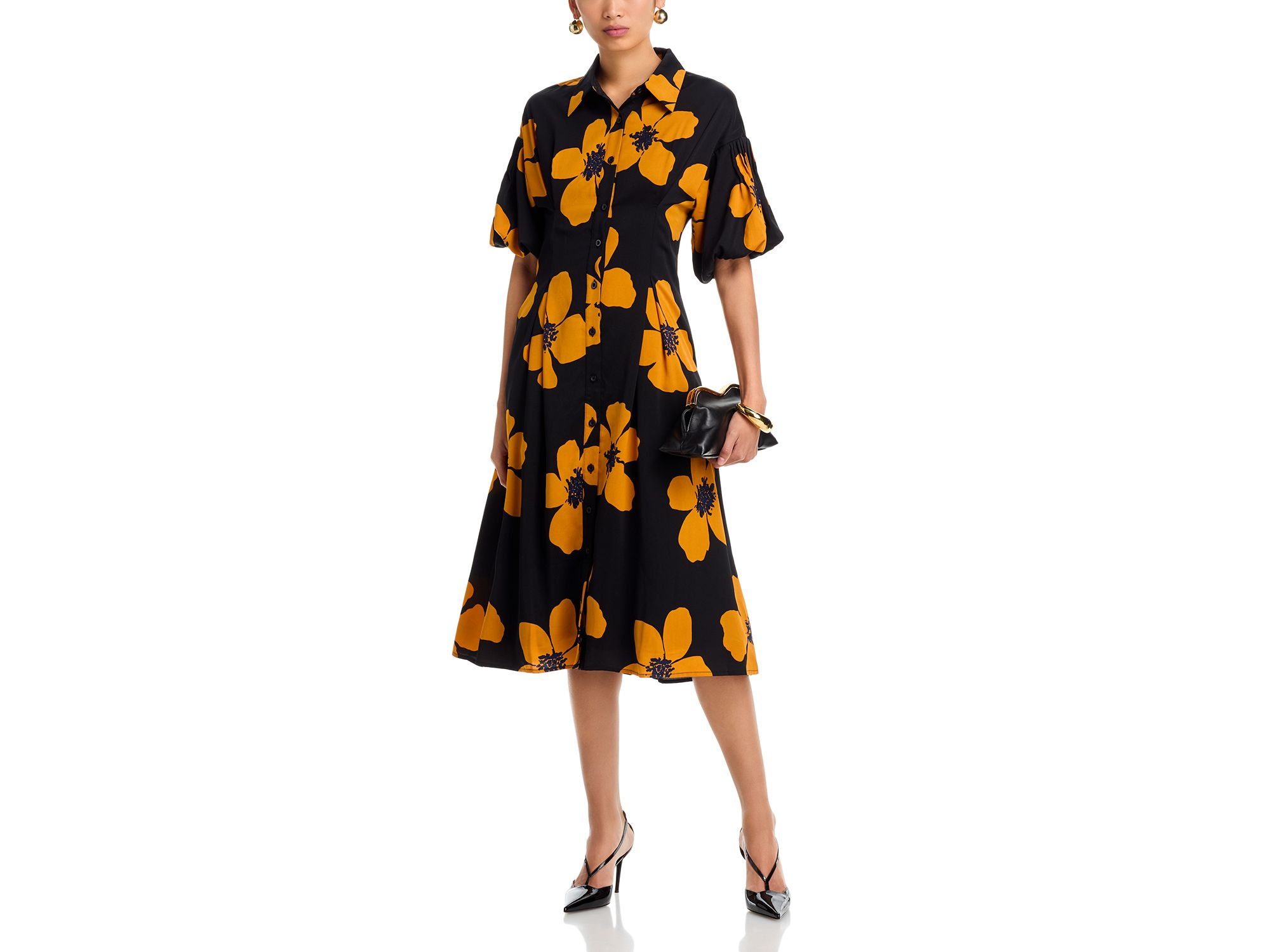 Button-Down Puff Sleeve Midi Dress — Image 3