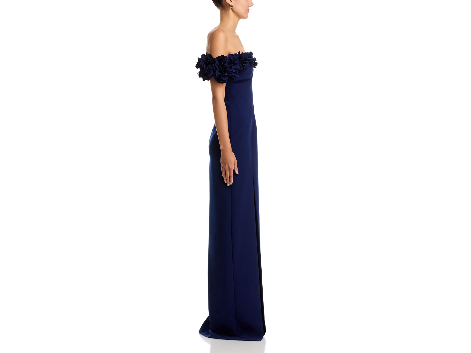Stretch Crepe 3D Flower Asymmetric Neck Gown — Image 5