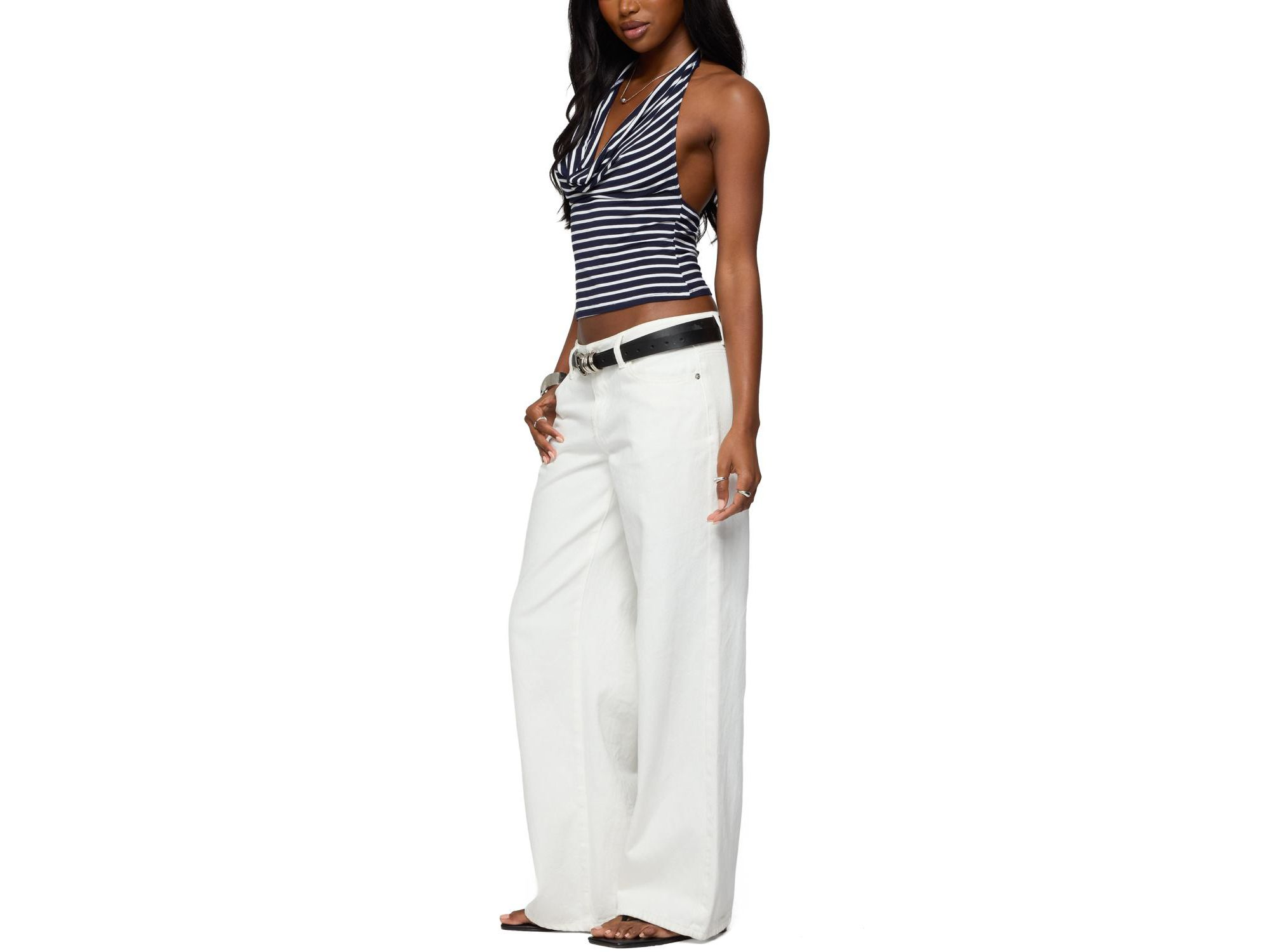 Striped Cowl Neck Halter Top — Image 3