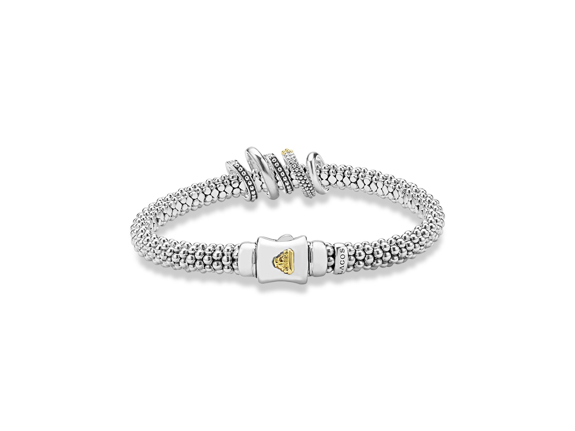 Two Tone Caviar Lux Five Ring Bracelet with Diamonds, 0.27 tcw — Image 4