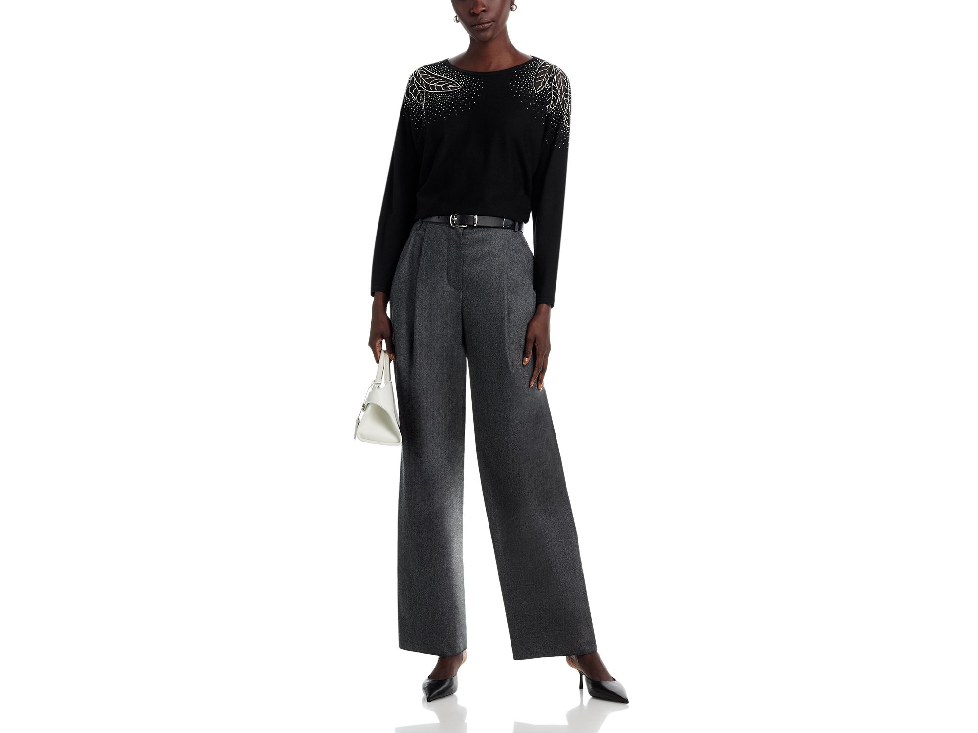 Long Sleeve Jersey, Beaded and Lace Inset Sweater — Image 4