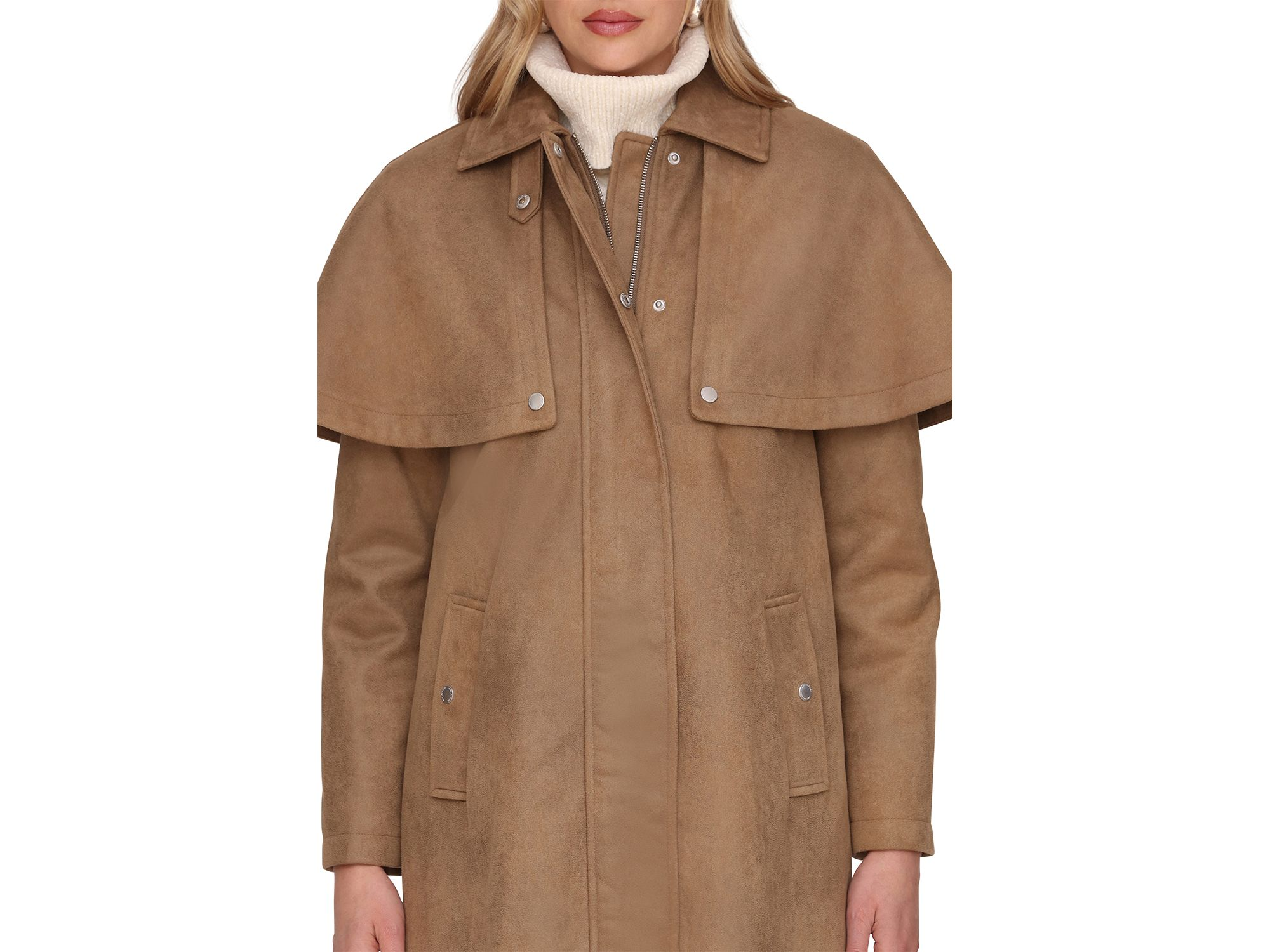 Faux Suede Cape Trench Coat — Image 3