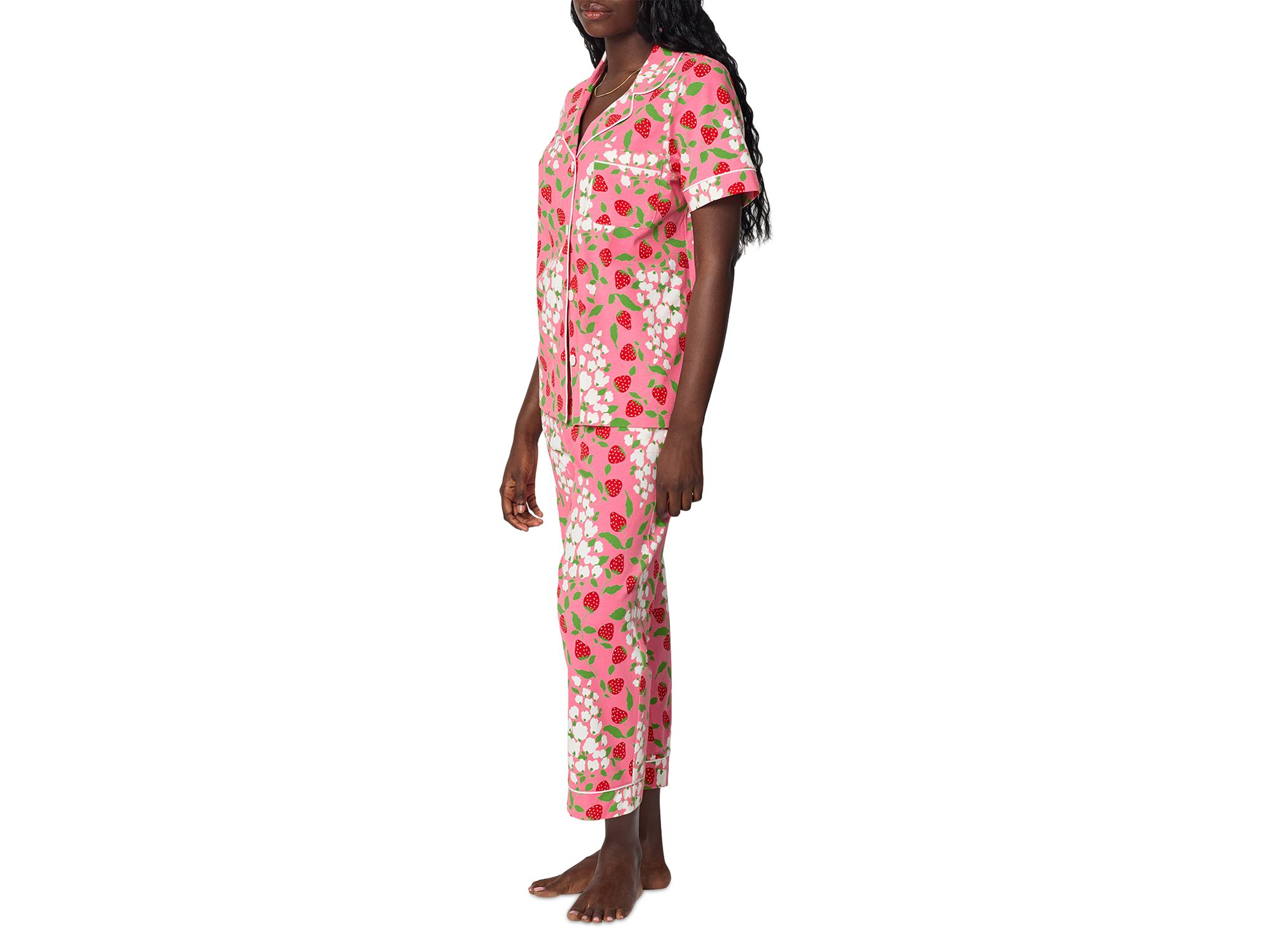 Short Sleeve Classic Cotton Stretch Jersey Cropped Pajama Set — Image 4