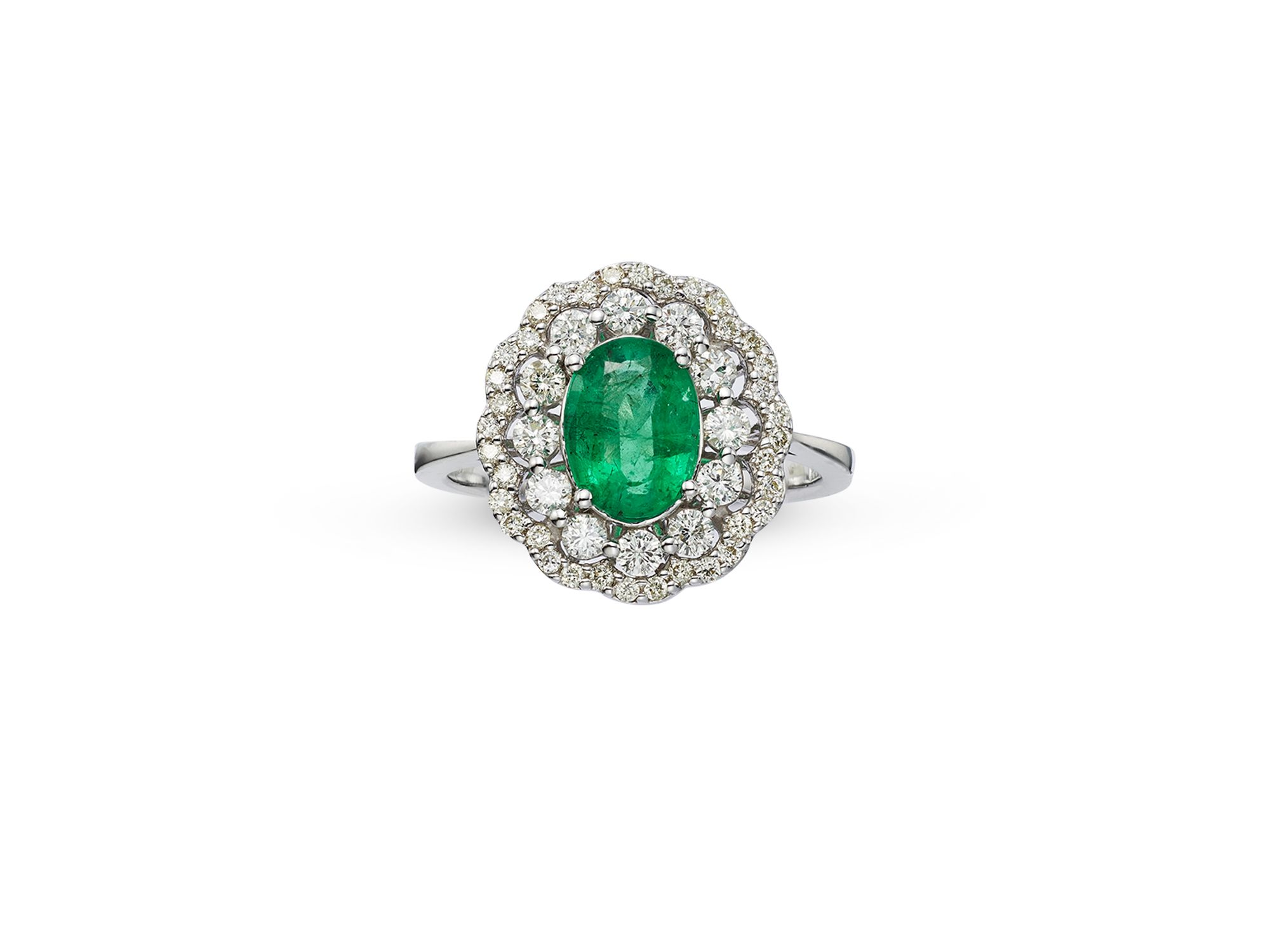 Emerald and Diamond Statement Ring in 14K White Gold — Image 4