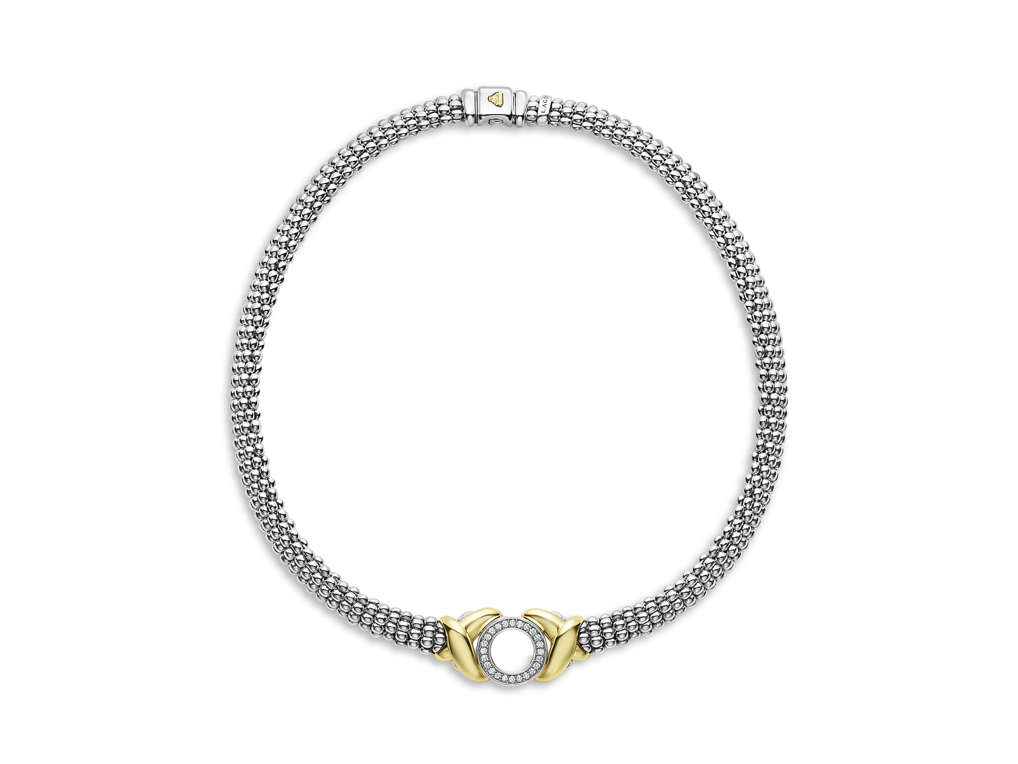 18K Yellow Gold & Sterling Silver Embrace Diamond XO Beaded Collar Necklace, 15" — Image 4