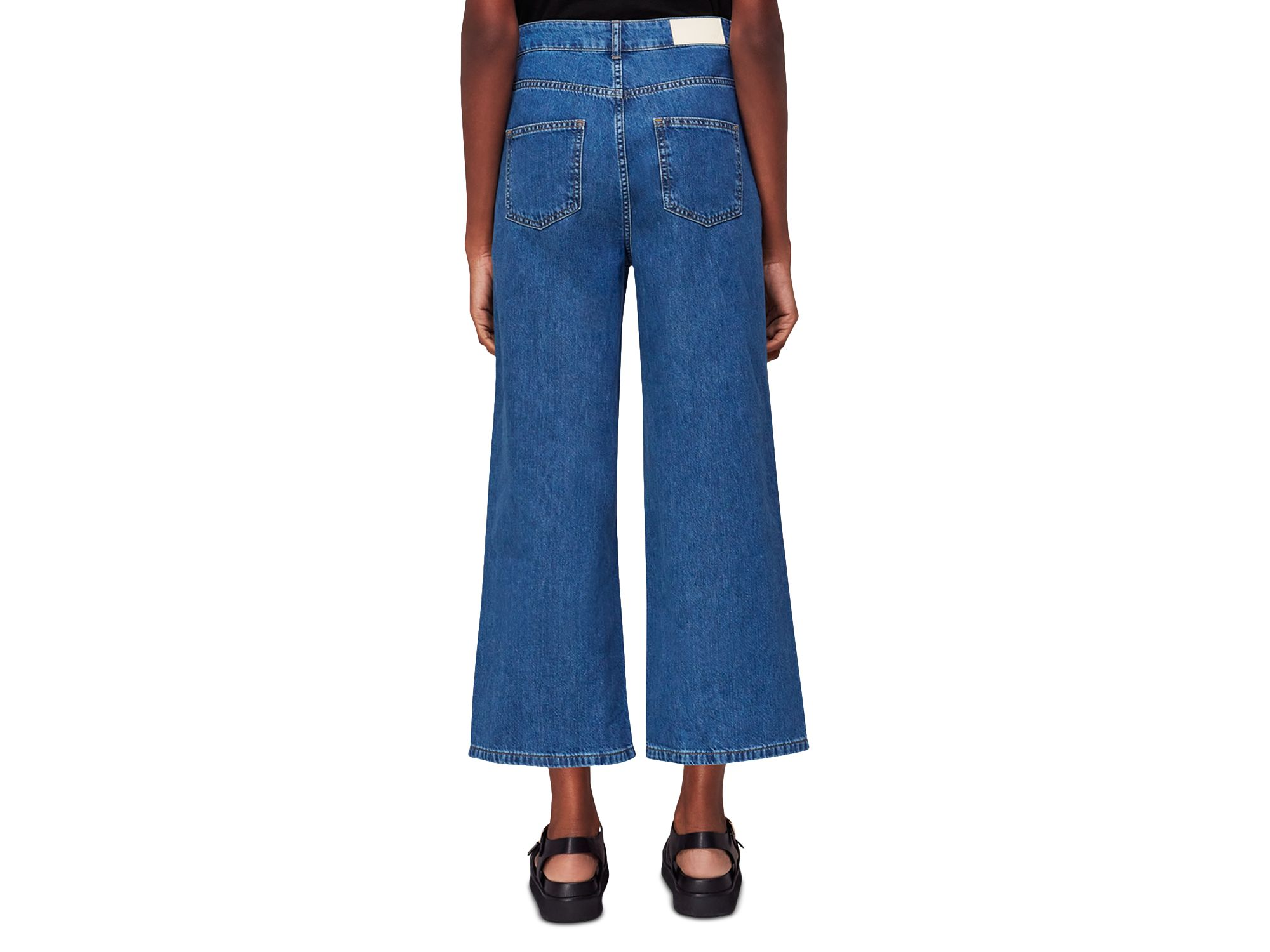 Cotton Cropped Wide Leg Jeans in Denim — Image 3