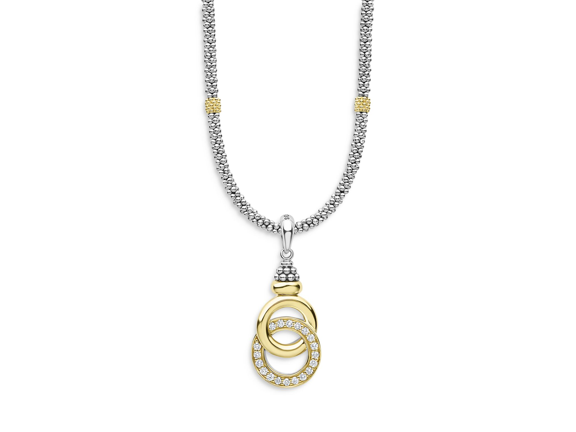 18K Yellow Gold & Sterling Silver Diamond Interlocking Ring Pendant Necklace, 18" — Image 4