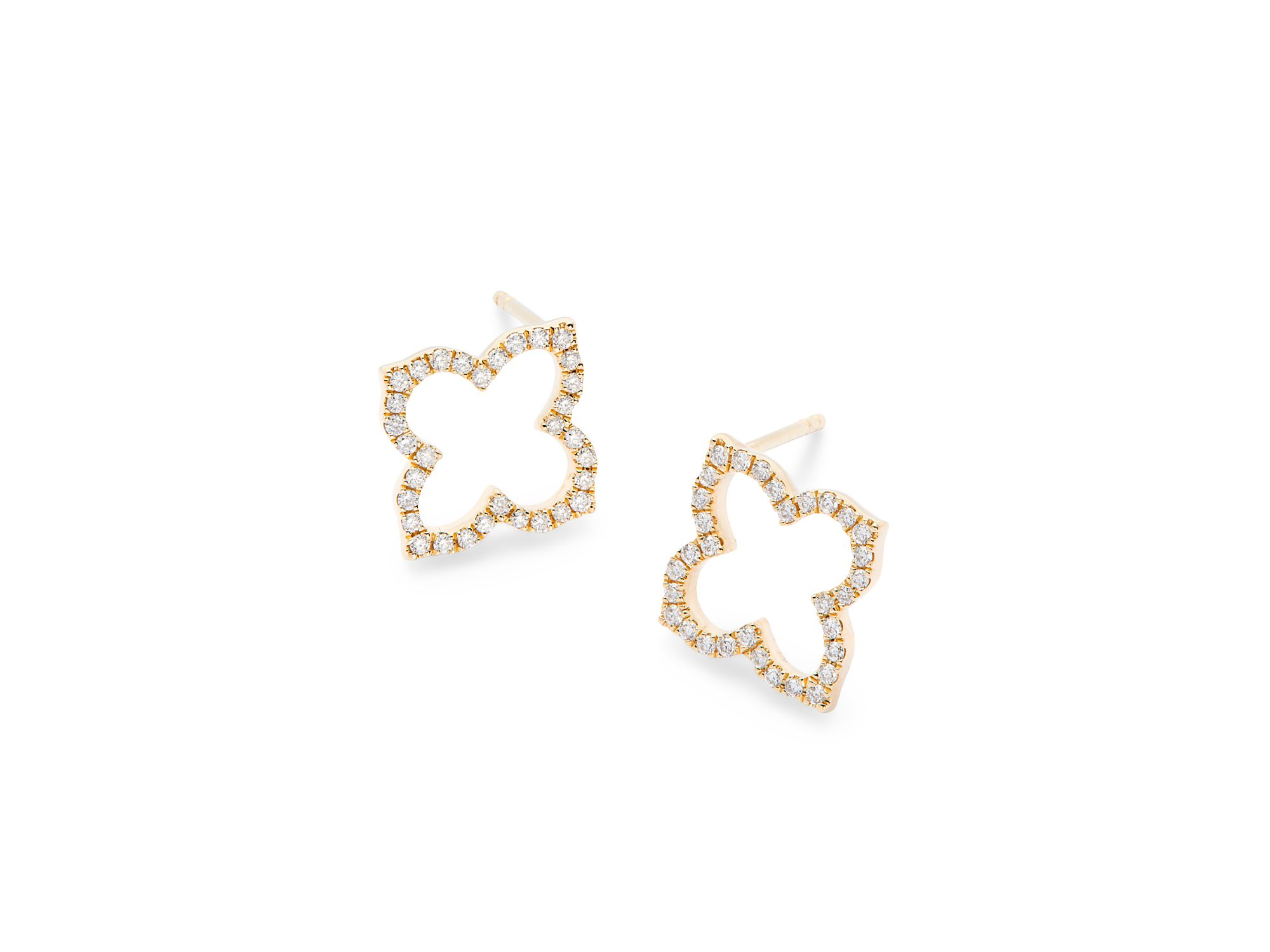 Diamond Clover Stud Earrings in 14K Yellow Gold, 0.20 tcw — Image 4