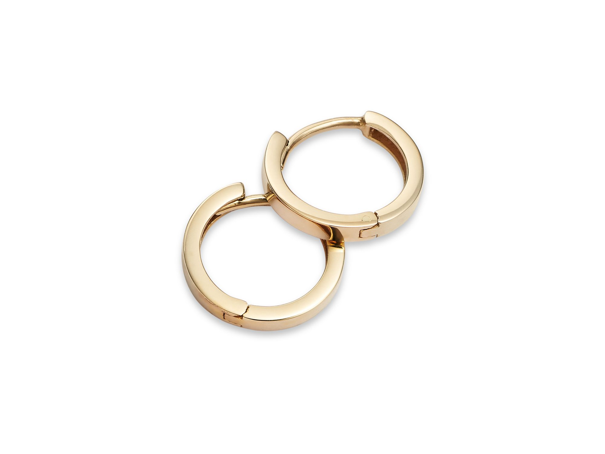 14K Yellow Gold Extra Small Polished Flat Huggie Hoop Earrings — Image 4