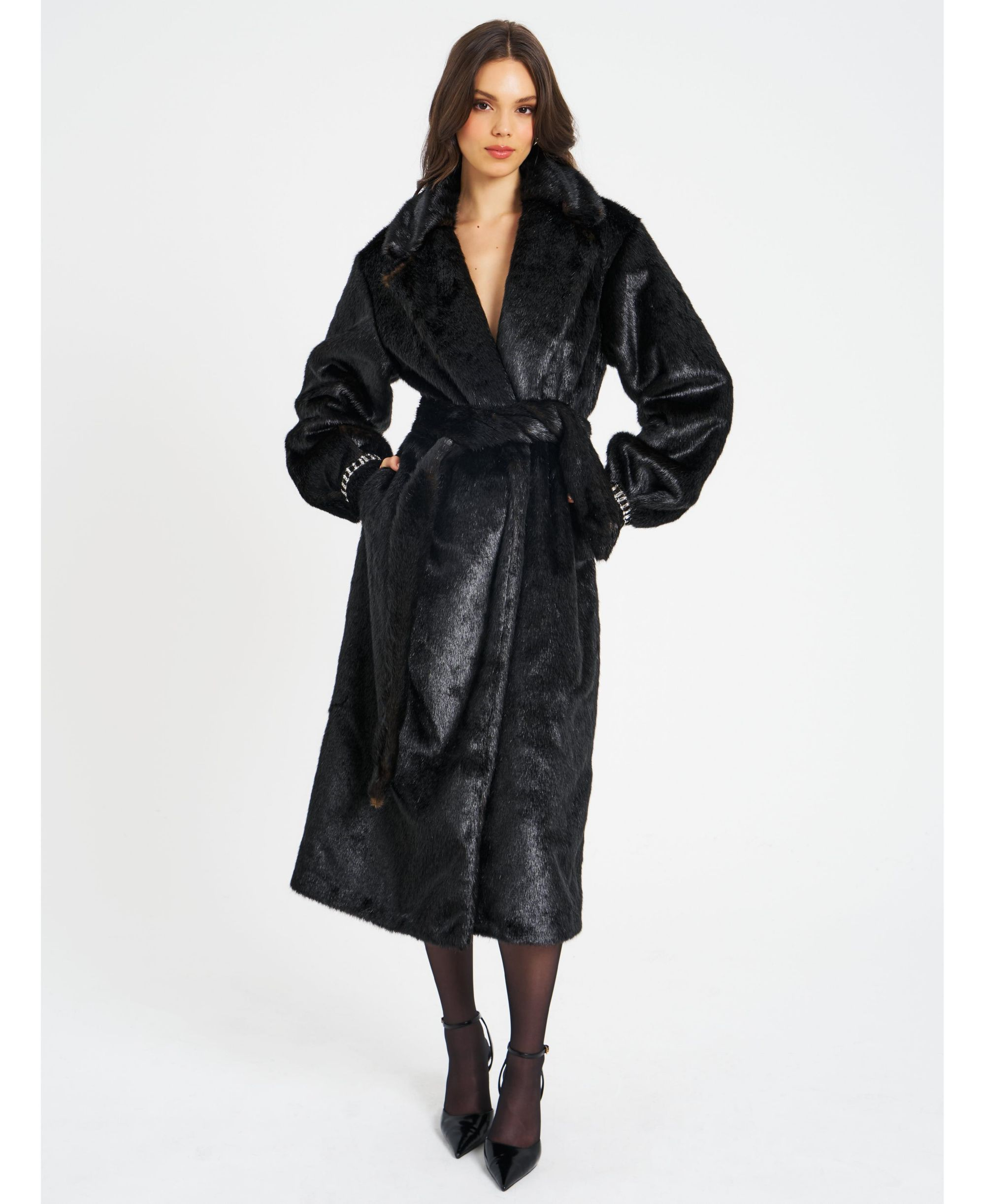 Yahia Long Faux Mink Coat — Image 5