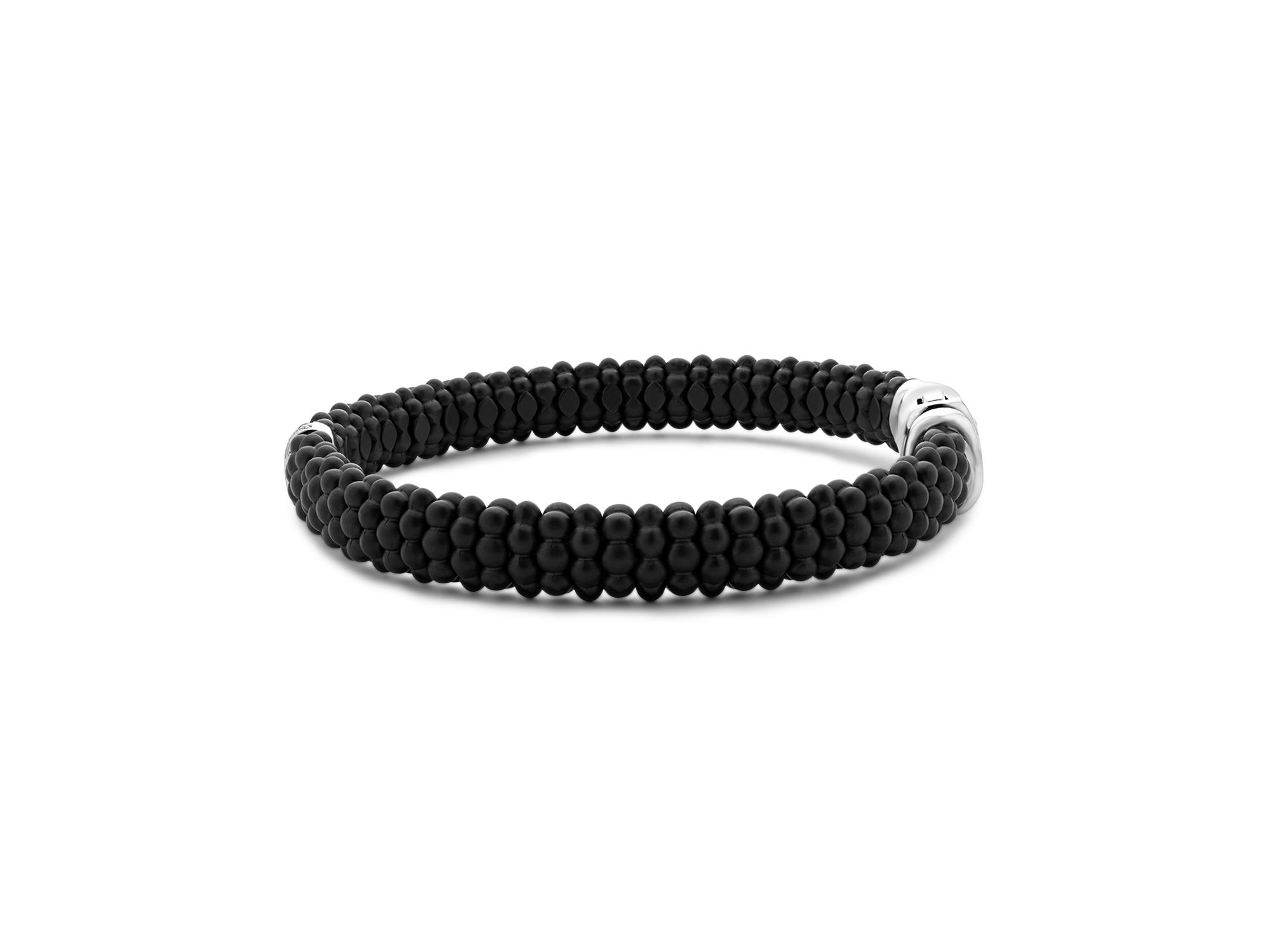 Men's Sterling Silver Anthem Diamond Black Ceramic Caviar Bead Bracelet — Image 6