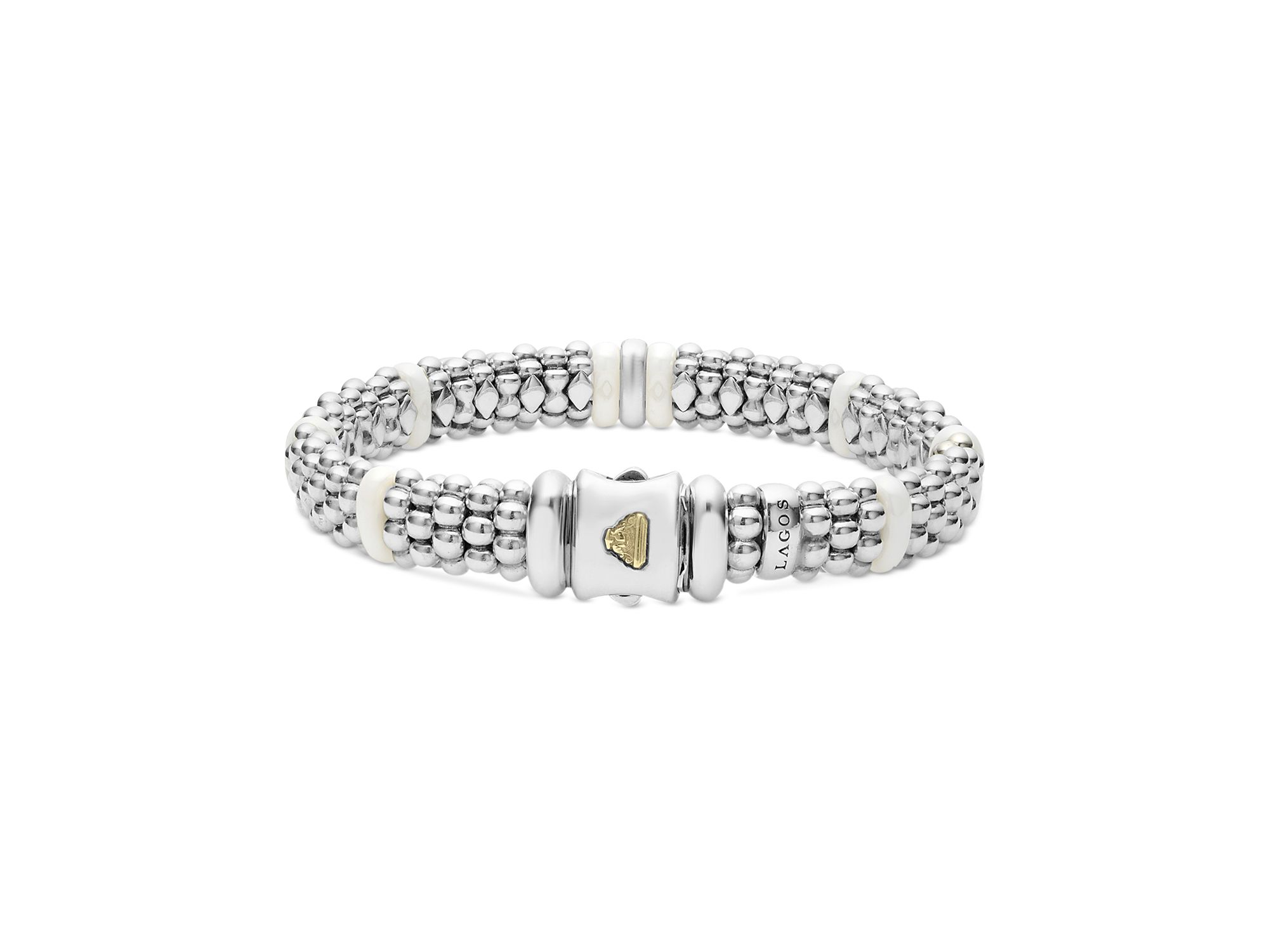 Ceramic & Sterling Silver White Caviar Station Bracelet — Image 5