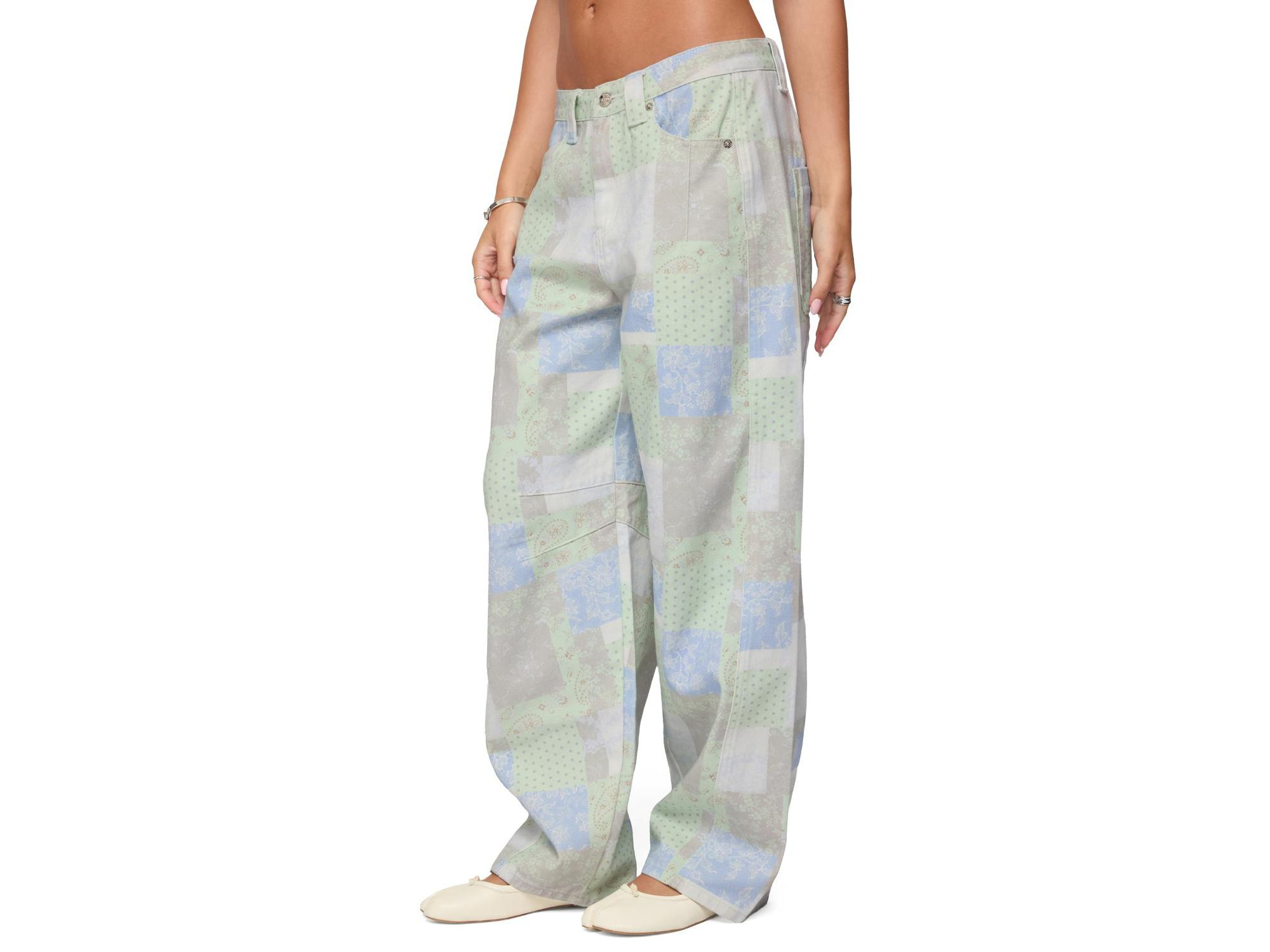 Patchwork Low Rise Baggy Light Rinse Wash Jeans — Image 3