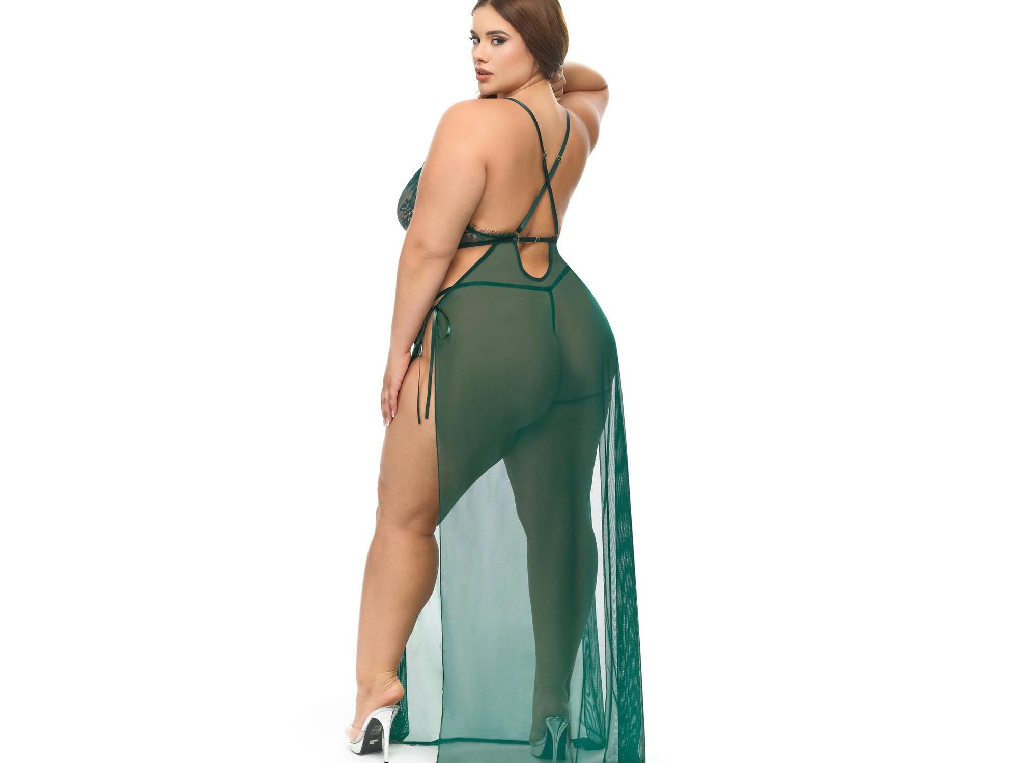 Plus Cami Sheer Lace Lingerie Gown — Image 3