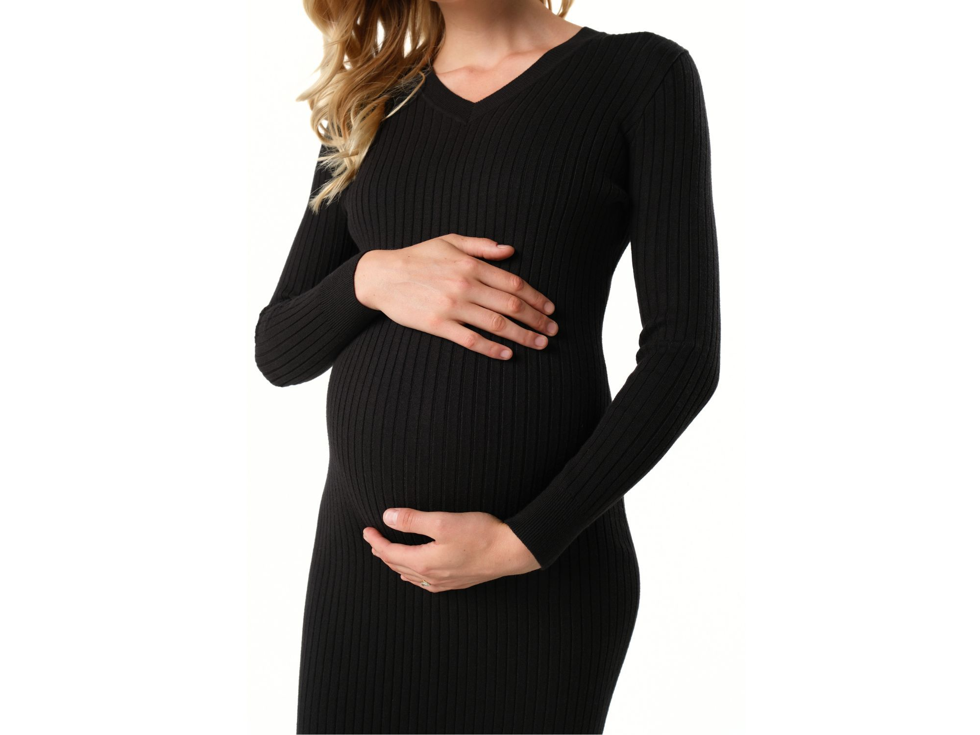 Women's Maxi Maternity & Nursing V-Neck Sweater Dress in Cotton Knit — Image 3