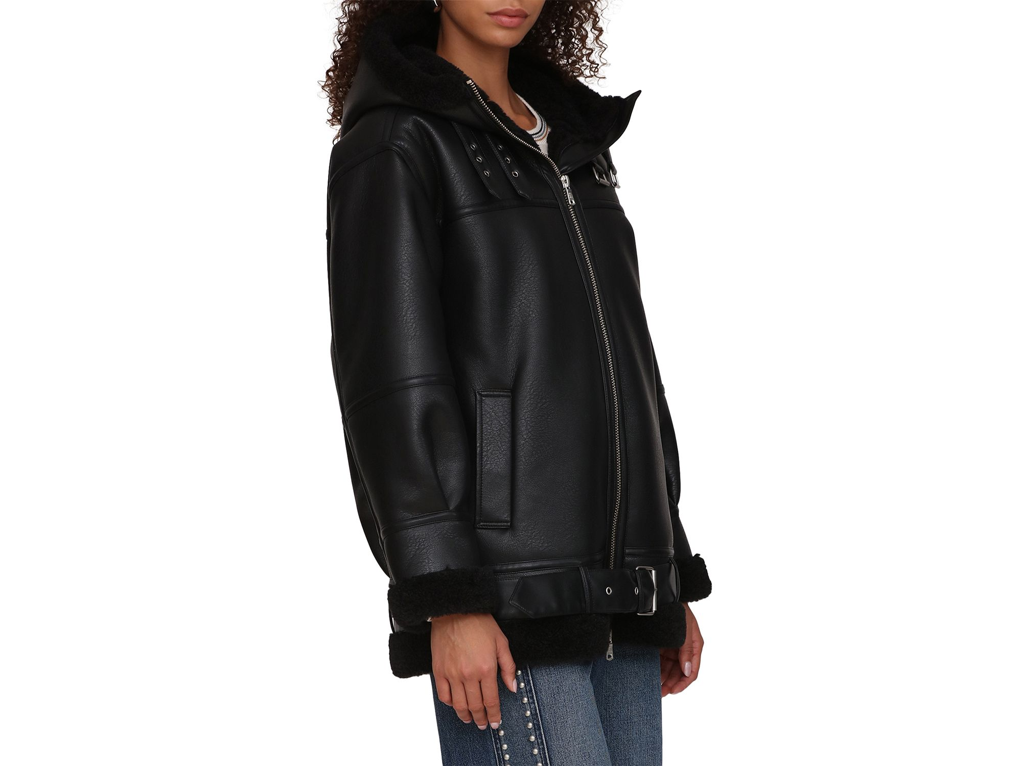 Faux Shearling Hooded Coat — Image 4