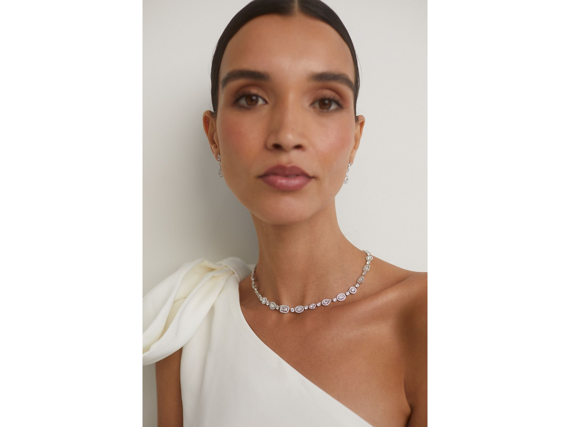 Radiant Cubic Zirconia Halo Collar Necklace in Rhodium Plated, 16" — Image 3