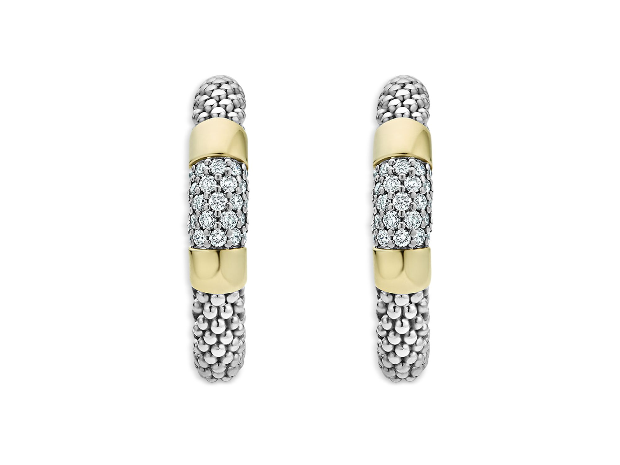 Sterling Silver & 18K Gold High Bar Diamond Huggie Hoop Earrings — Image 4