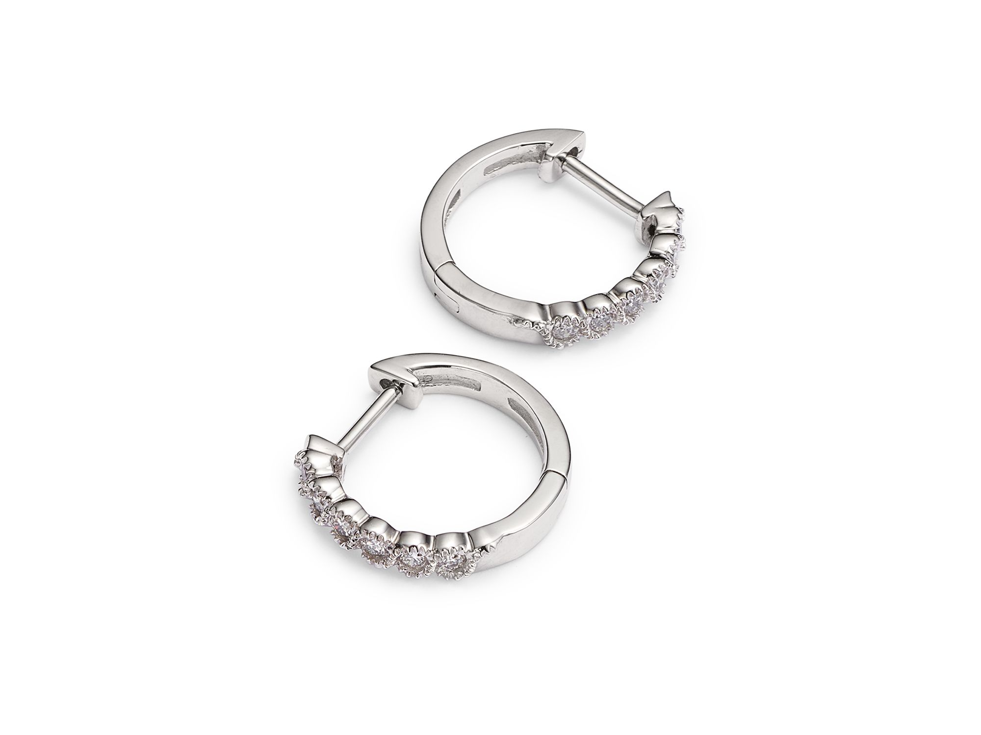 Diamond Milgrain Huggie Hoop Earrings in 14K White Gold, 0.10 tcw — Image 3