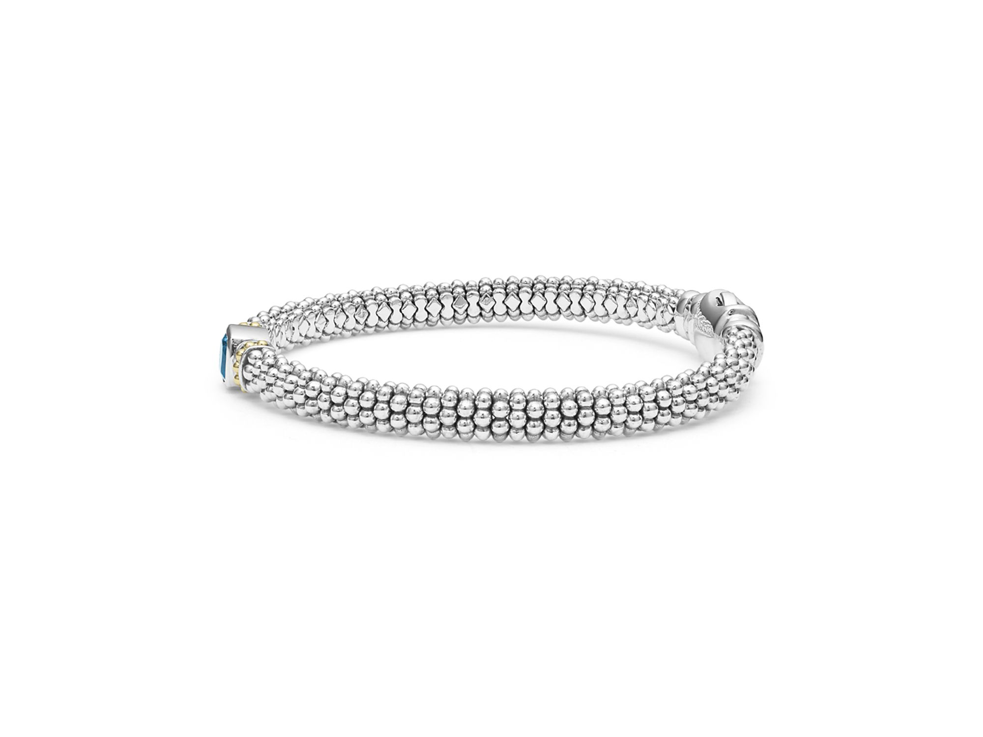 18K Yellow Gold & Sterling Silver Rittenhouse Blue Topaz Solitaire Link Bracelets — Image 4